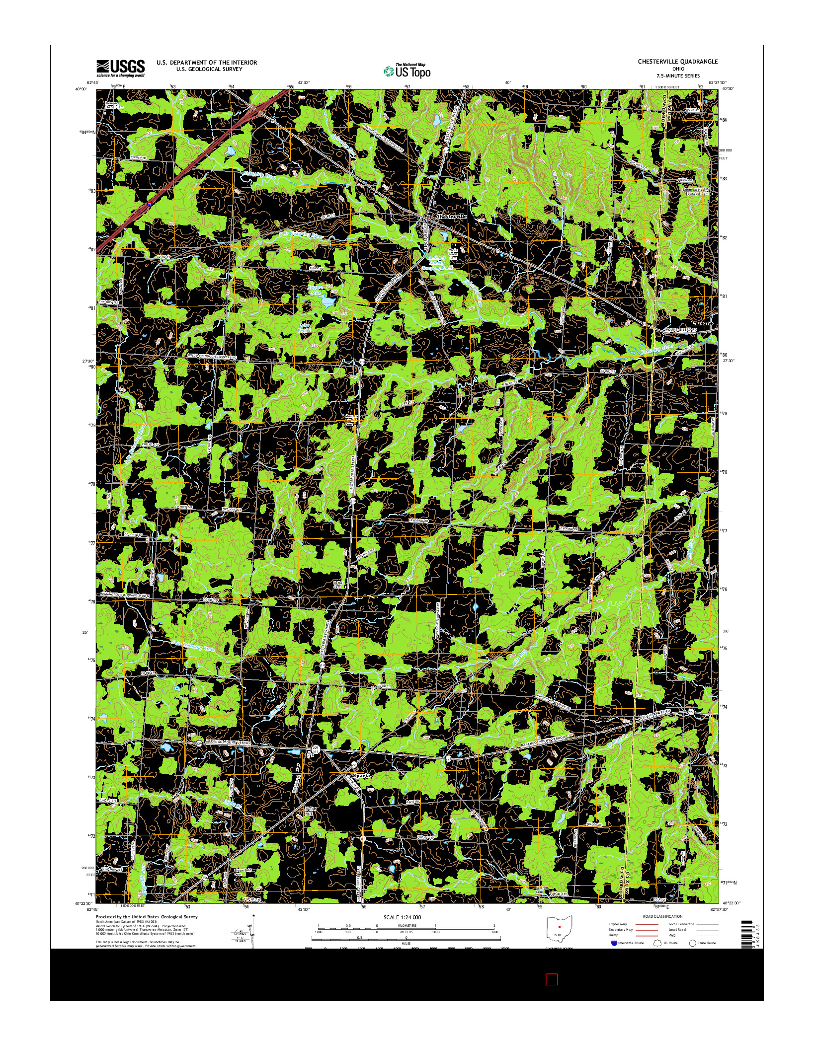 USGS US TOPO 7.5-MINUTE MAP FOR CHESTERVILLE, OH 2016