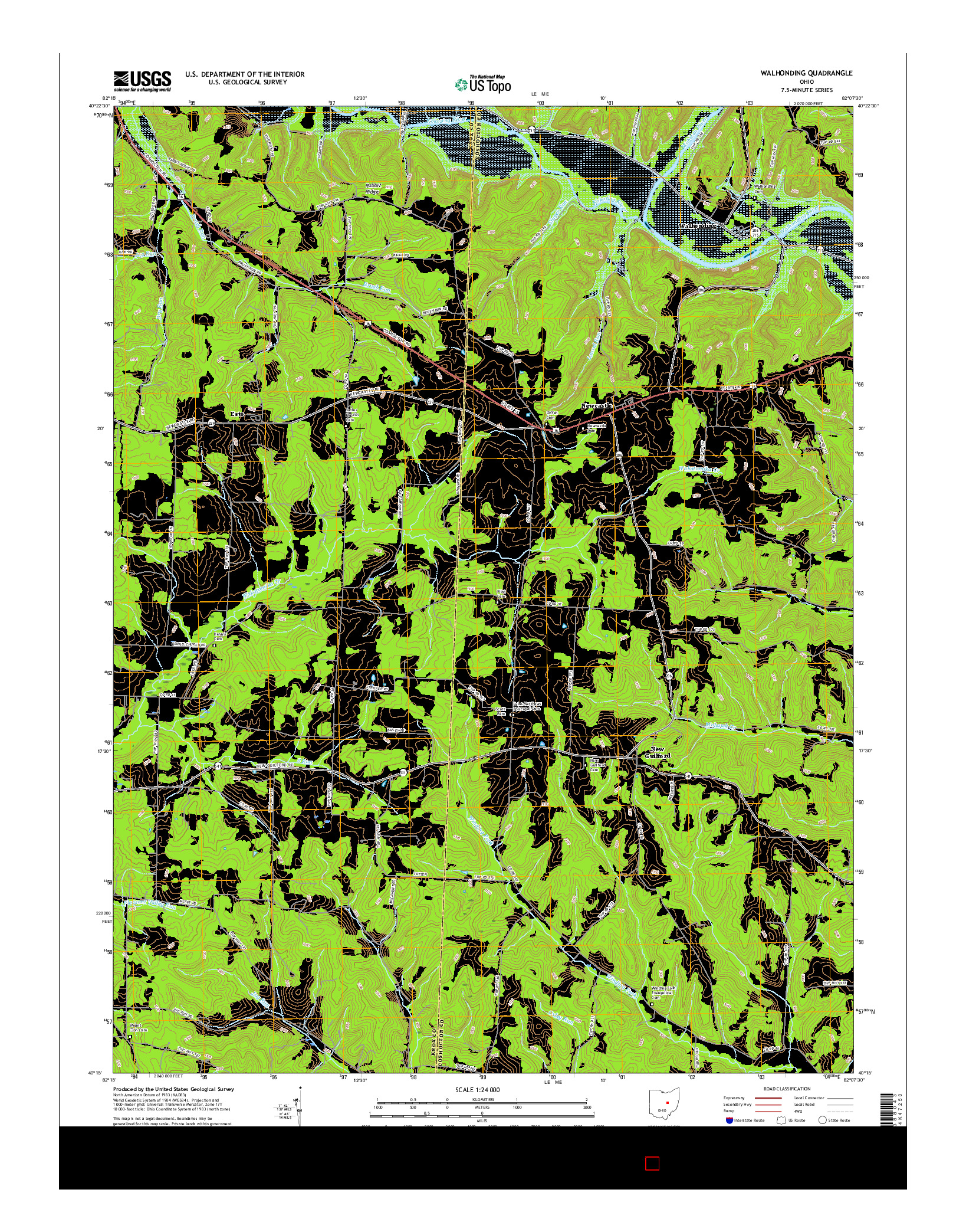 USGS US TOPO 7.5-MINUTE MAP FOR WALHONDING, OH 2016