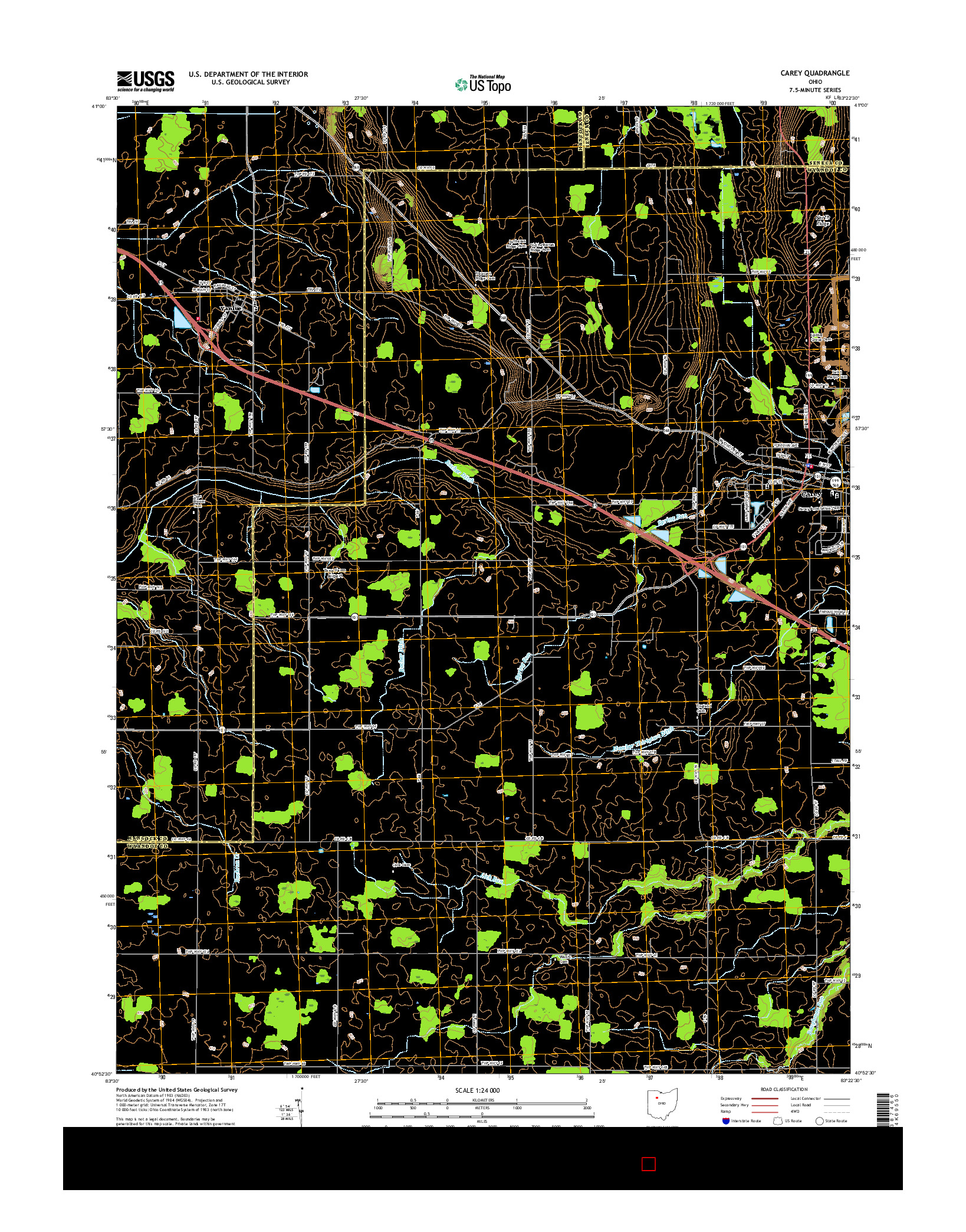 USGS US TOPO 7.5-MINUTE MAP FOR CAREY, OH 2016