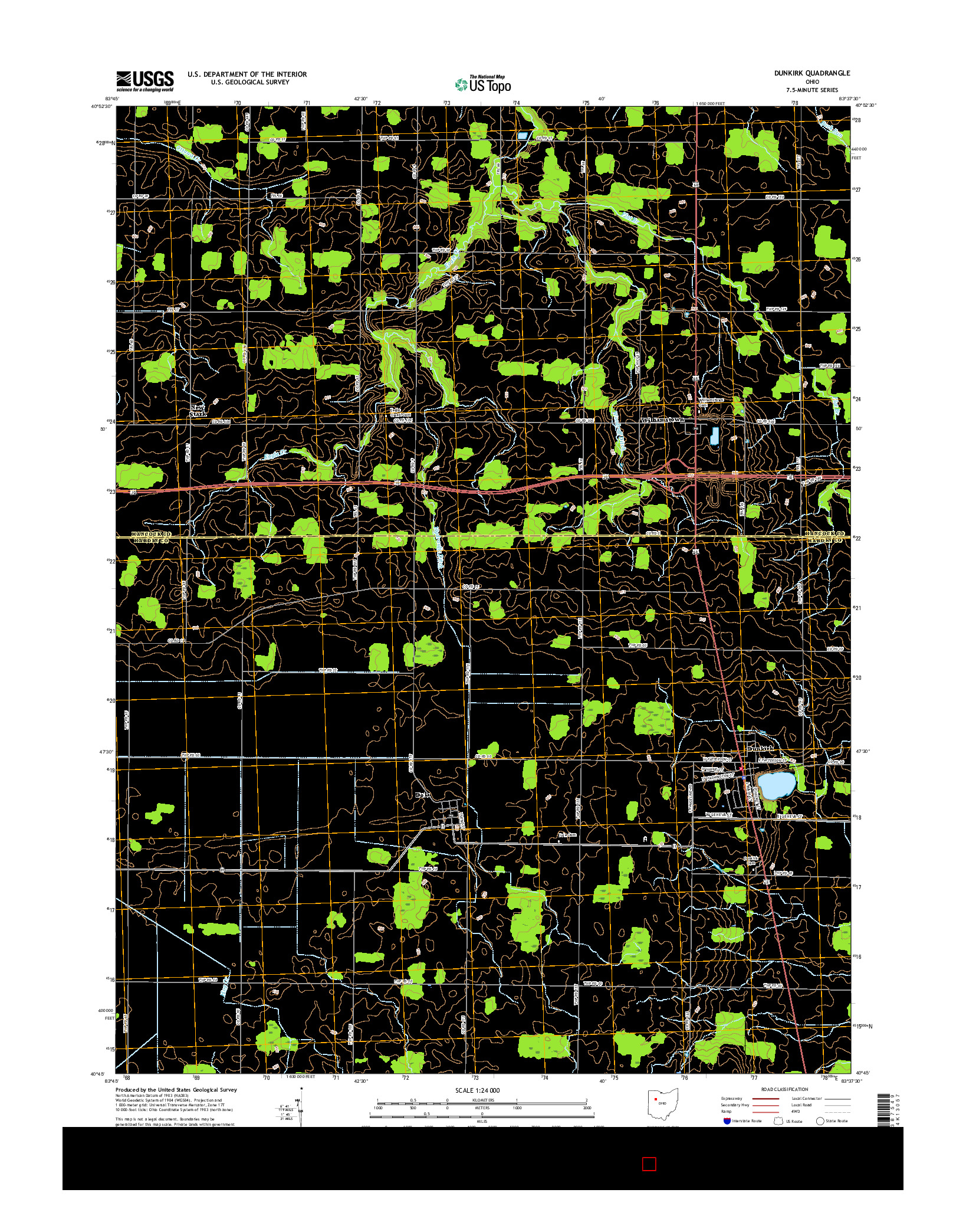 USGS US TOPO 7.5-MINUTE MAP FOR DUNKIRK, OH 2016