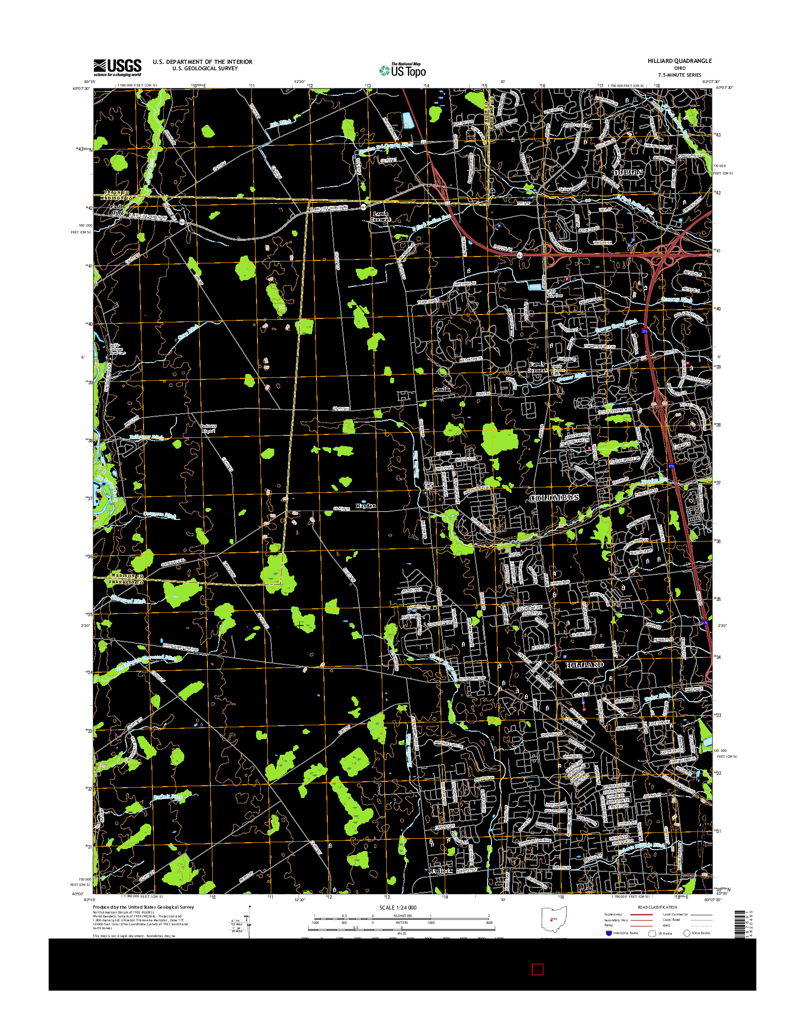 USGS US TOPO 7.5-MINUTE MAP FOR HILLIARD, OH 2016