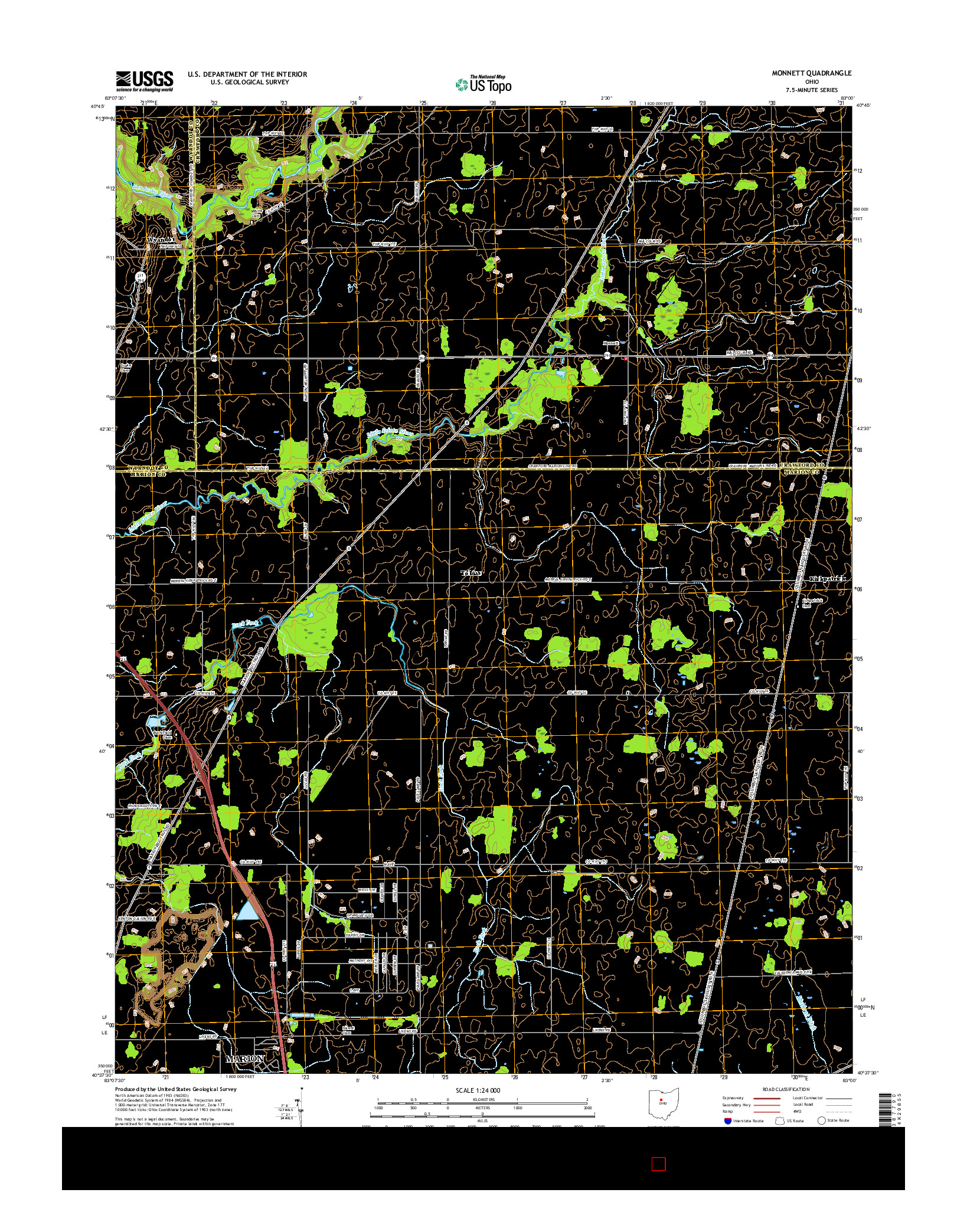 USGS US TOPO 7.5-MINUTE MAP FOR MONNETT, OH 2016