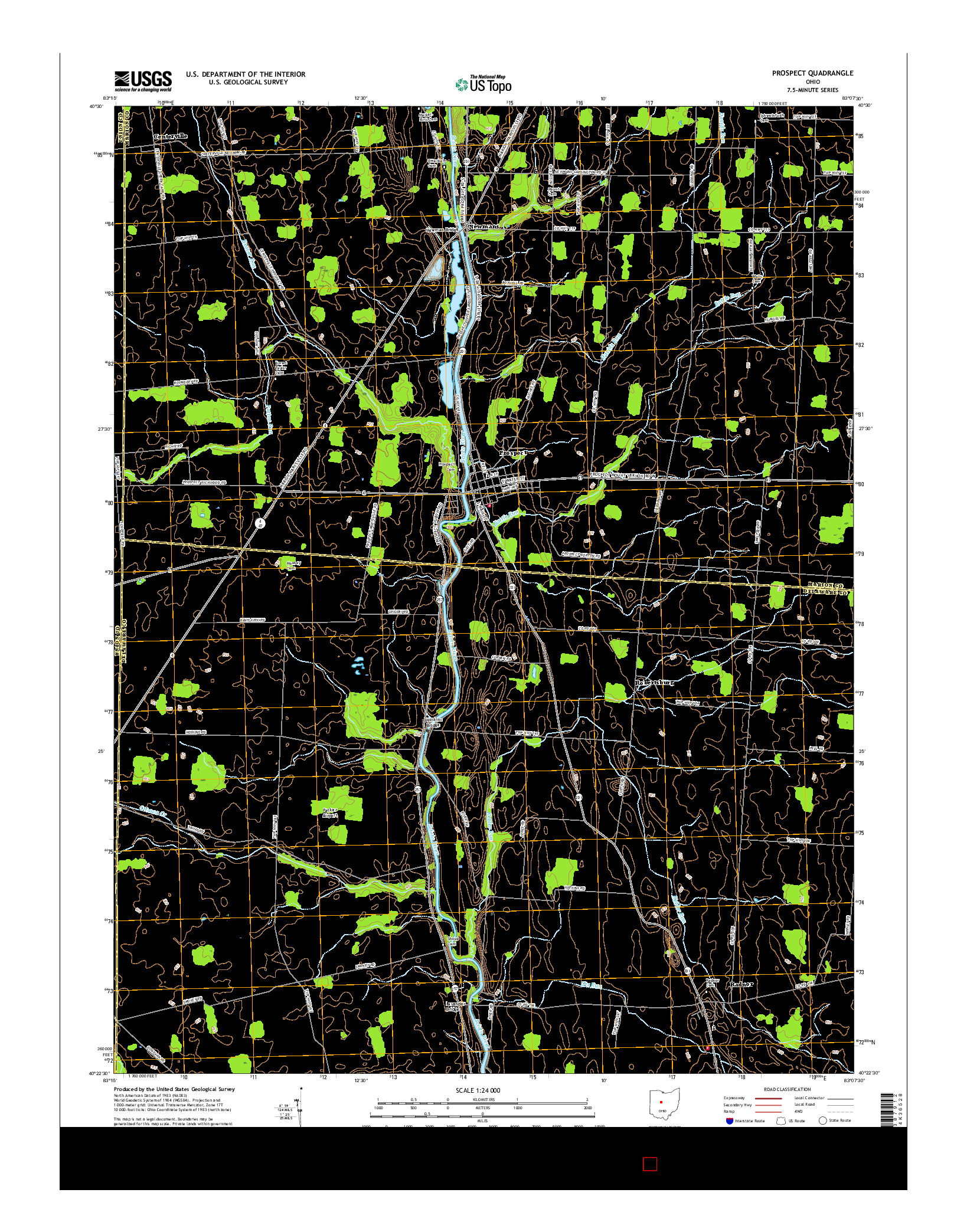 USGS US TOPO 7.5-MINUTE MAP FOR PROSPECT, OH 2016