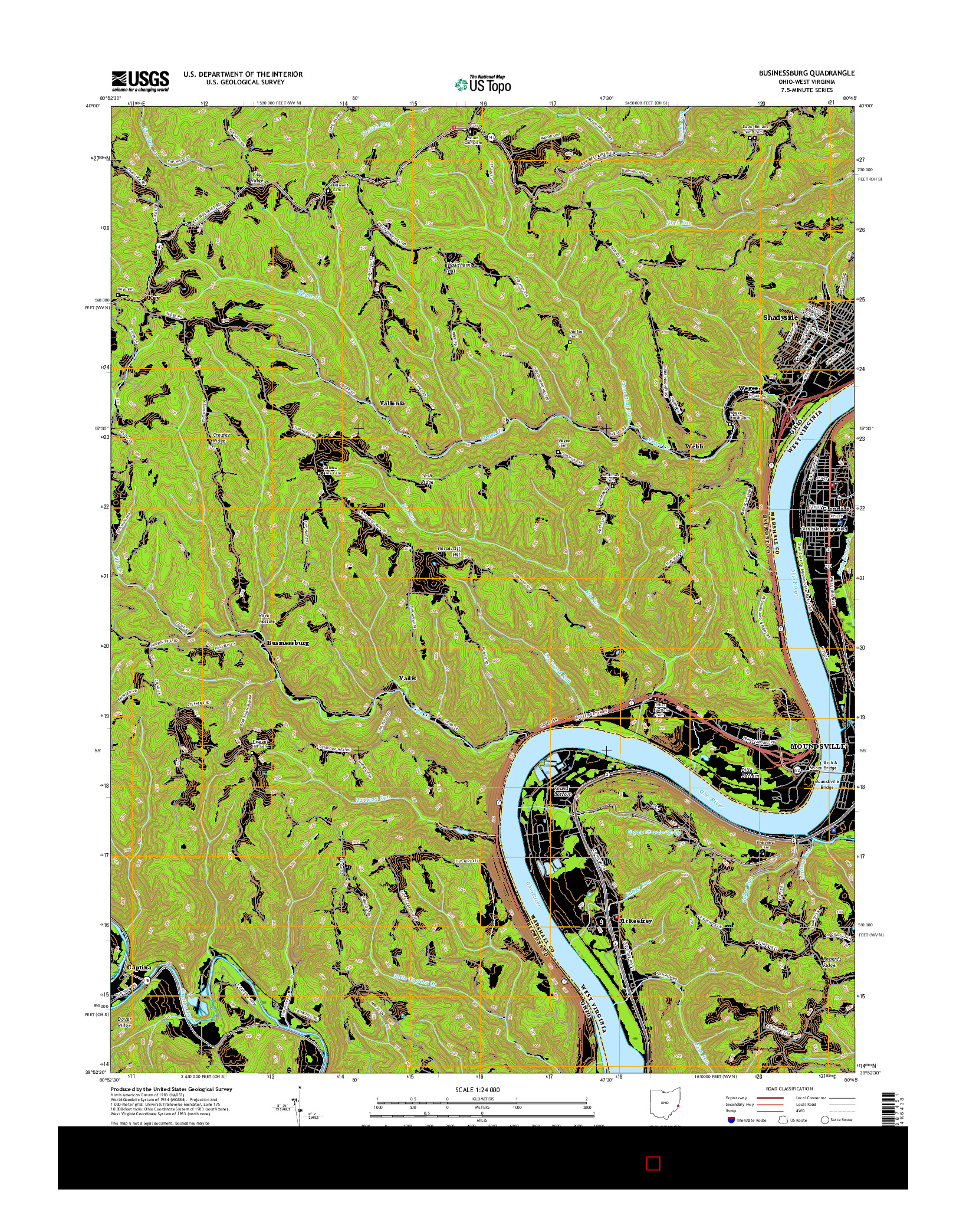 USGS US TOPO 7.5-MINUTE MAP FOR BUSINESSBURG, OH-WV 2016