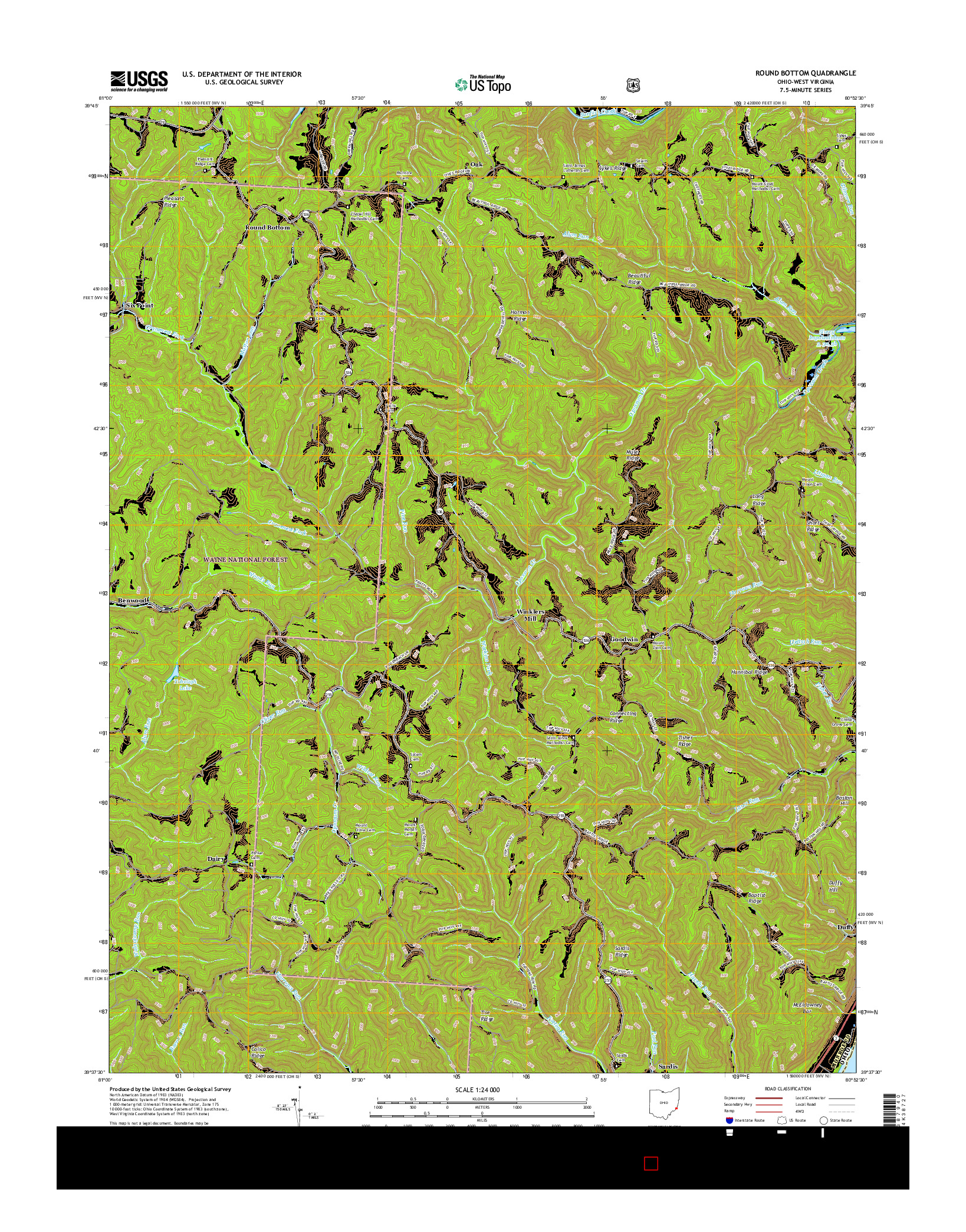 USGS US TOPO 7.5-MINUTE MAP FOR ROUND BOTTOM, OH-WV 2016