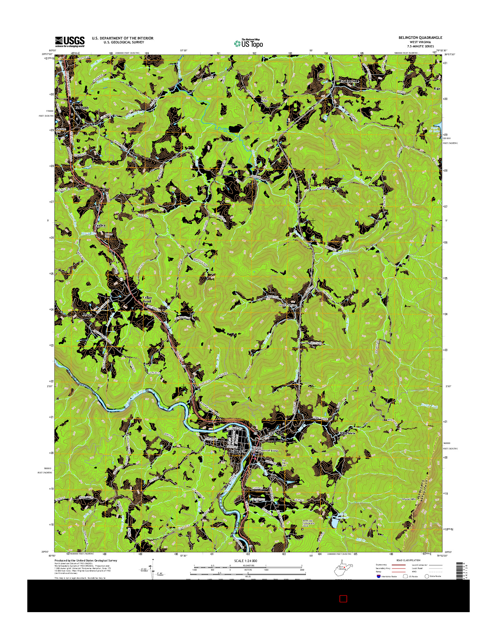 USGS US TOPO 7.5-MINUTE MAP FOR BELINGTON, WV 2016