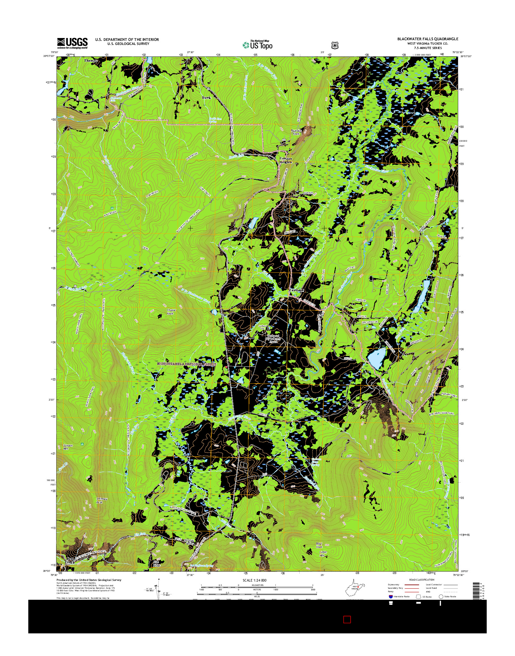 USGS US TOPO 7.5-MINUTE MAP FOR BLACKWATER FALLS, WV 2016