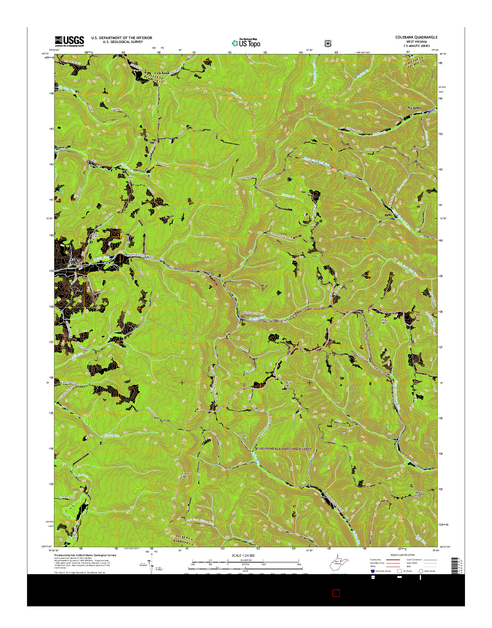 USGS US TOPO 7.5-MINUTE MAP FOR COLEBANK, WV 2016