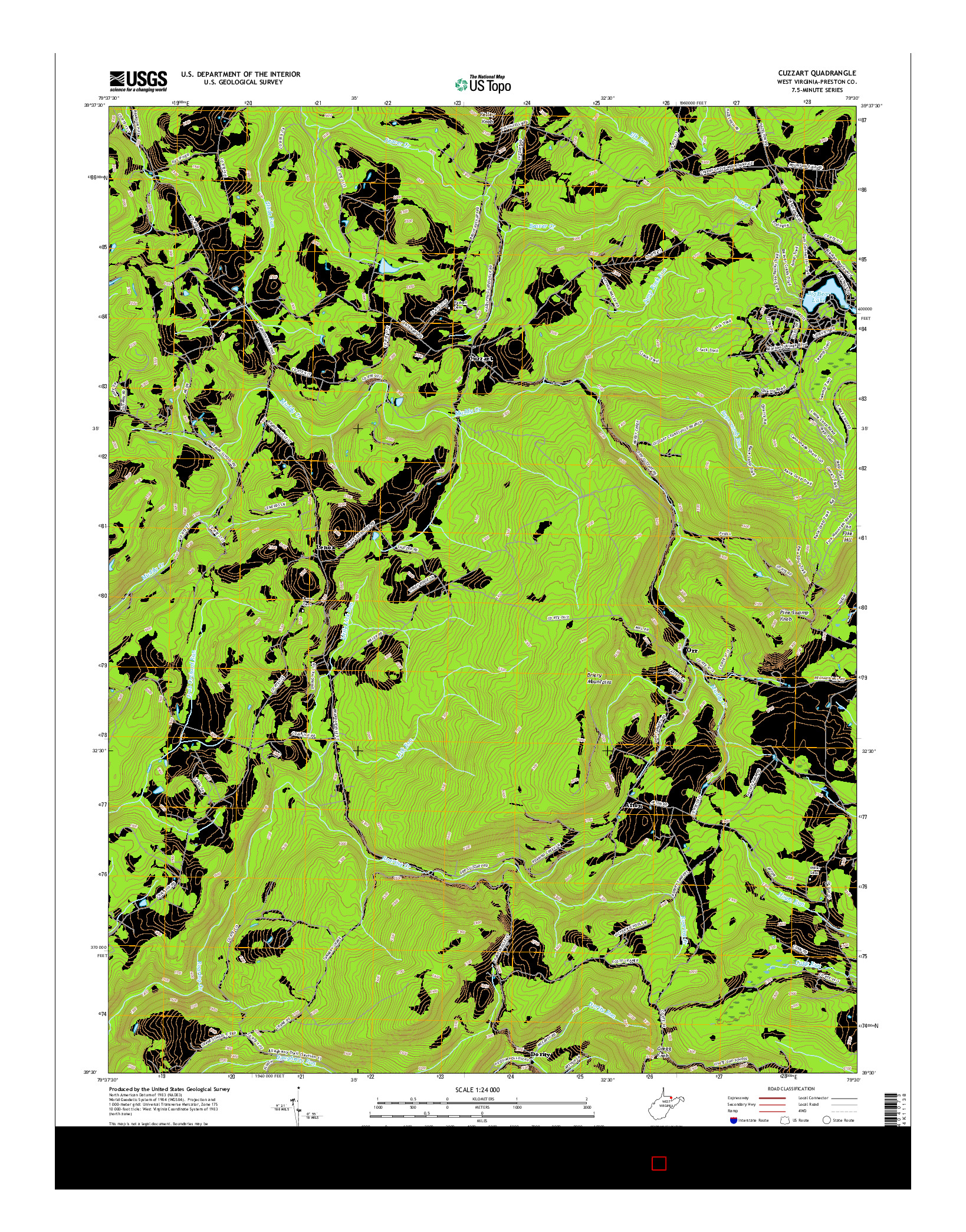 USGS US TOPO 7.5-MINUTE MAP FOR CUZZART, WV 2016