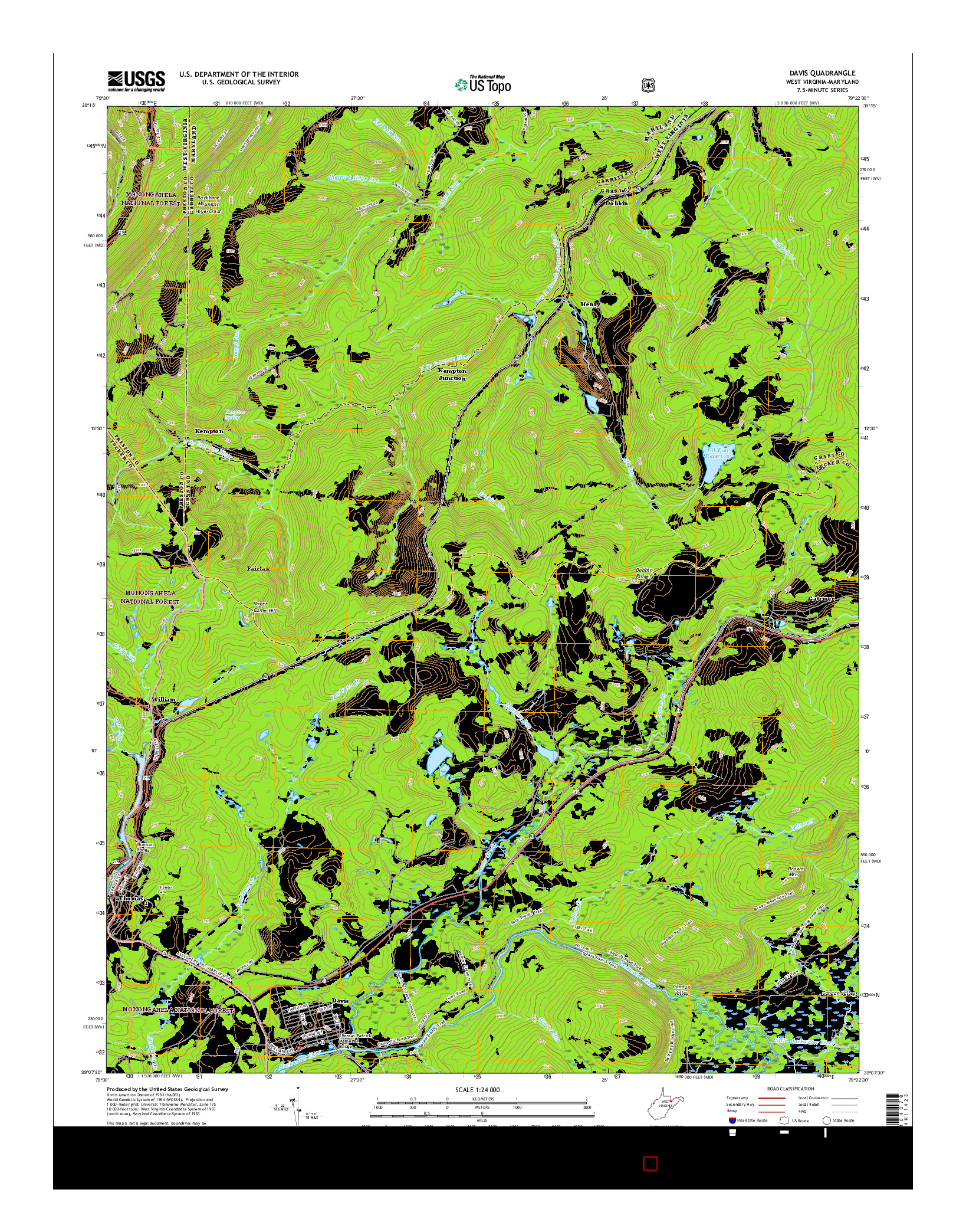 USGS US TOPO 7.5-MINUTE MAP FOR DAVIS, WV-MD 2016