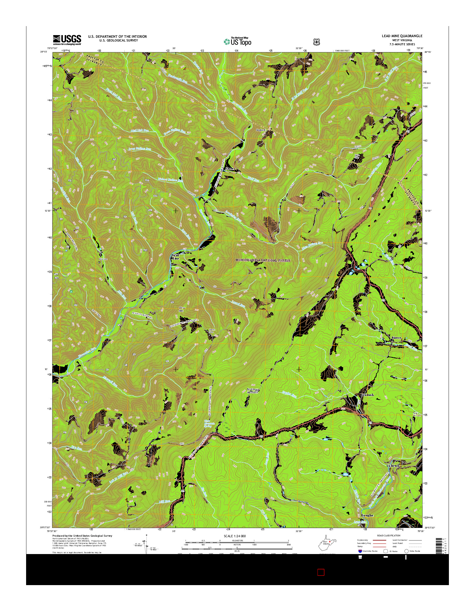 USGS US TOPO 7.5-MINUTE MAP FOR LEAD MINE, WV 2016