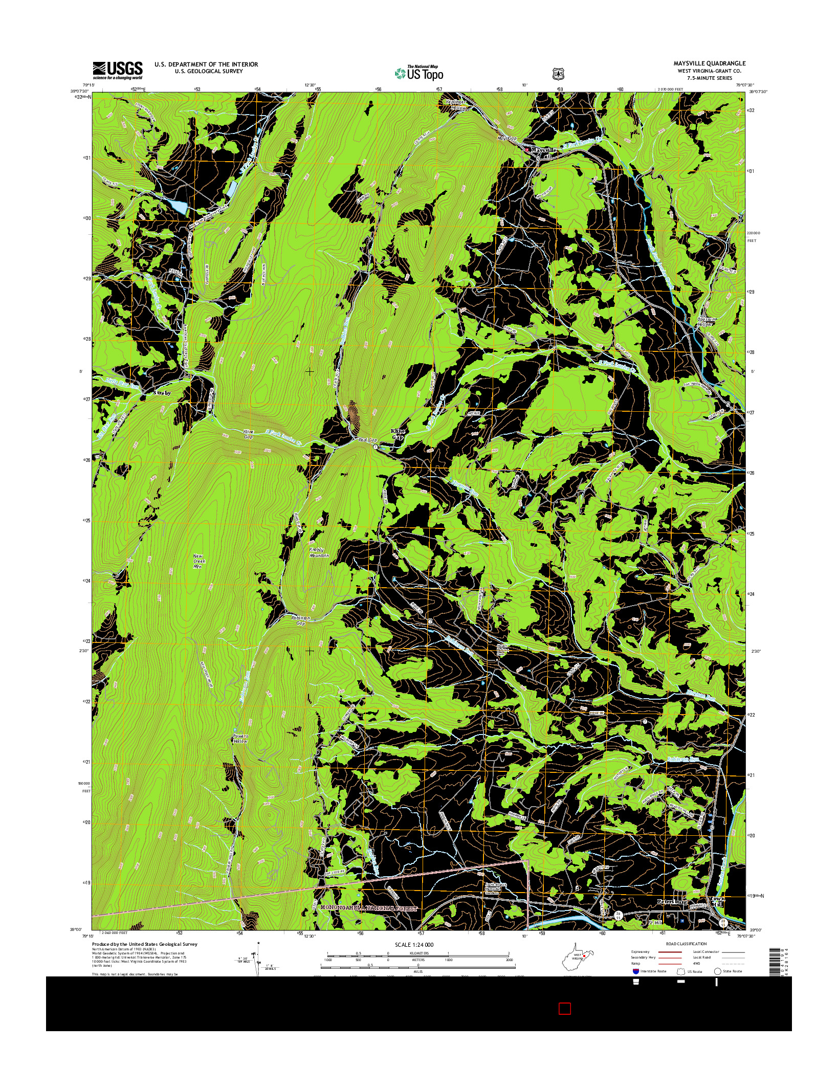 USGS US TOPO 7.5-MINUTE MAP FOR MAYSVILLE, WV 2016