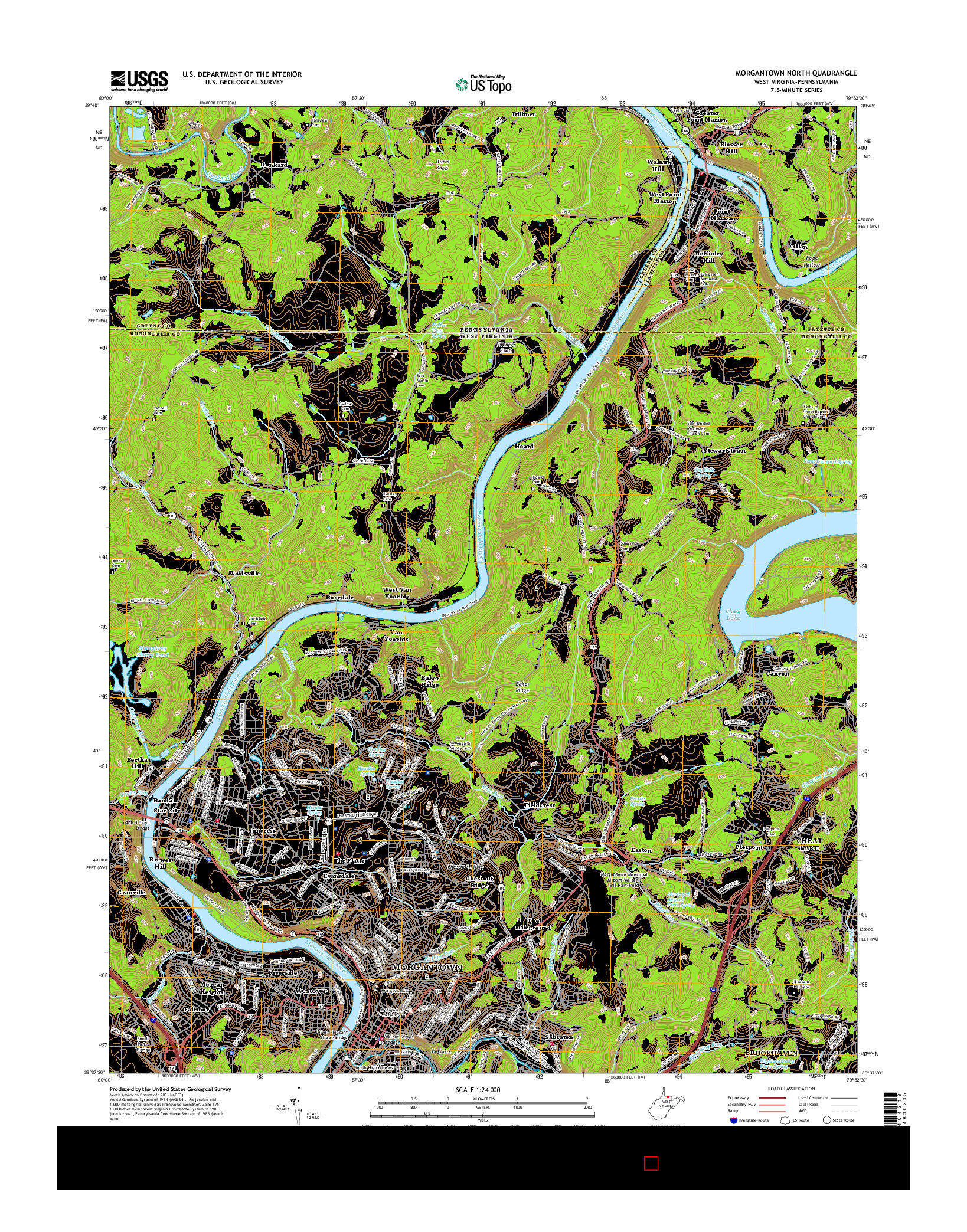 USGS US TOPO 7.5-MINUTE MAP FOR MORGANTOWN NORTH, WV-PA 2016