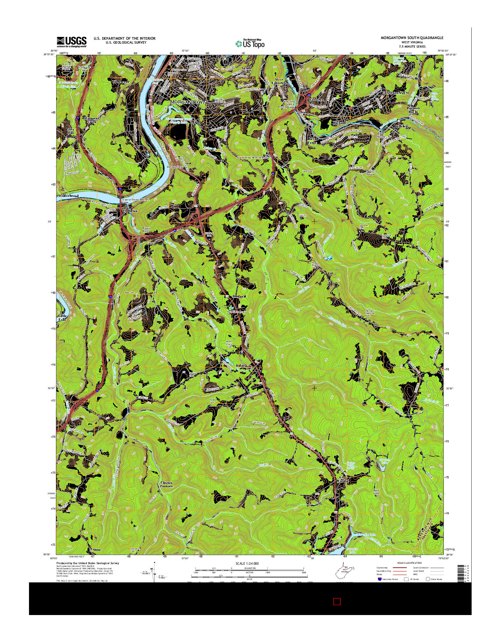 USGS US TOPO 7.5-MINUTE MAP FOR MORGANTOWN SOUTH, WV 2016