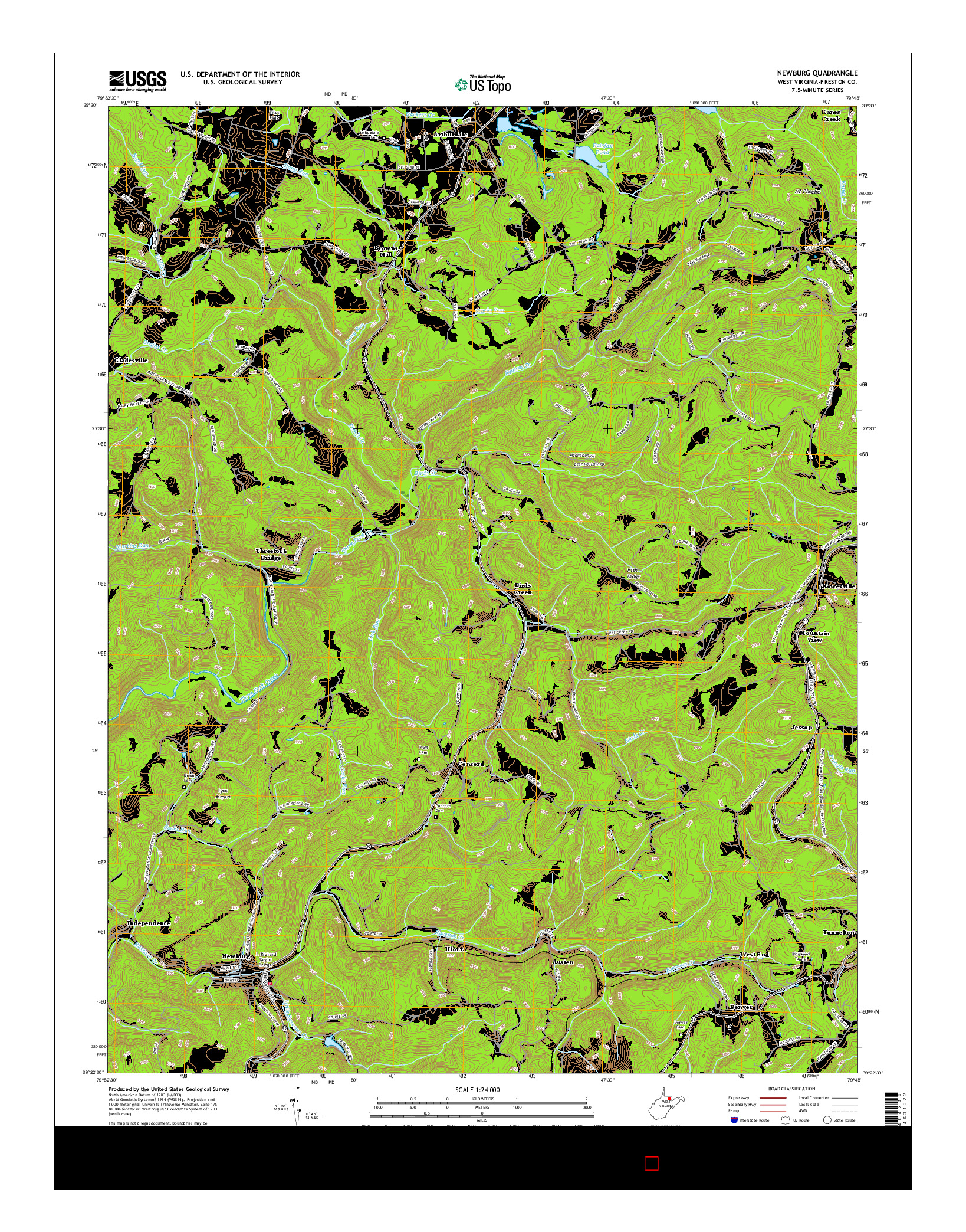 USGS US TOPO 7.5-MINUTE MAP FOR NEWBURG, WV 2016