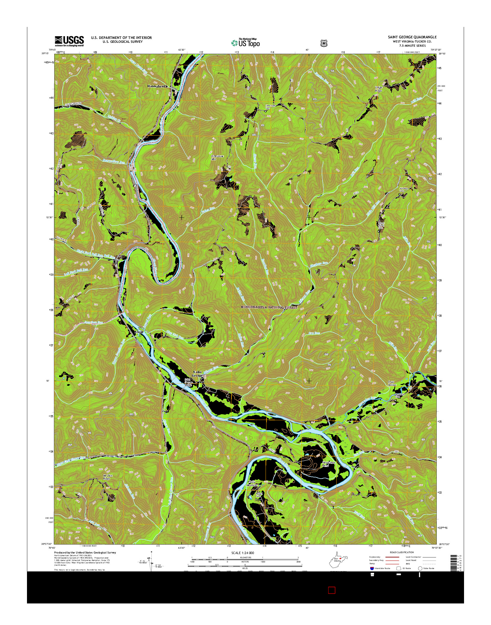 USGS US TOPO 7.5-MINUTE MAP FOR SAINT GEORGE, WV 2016