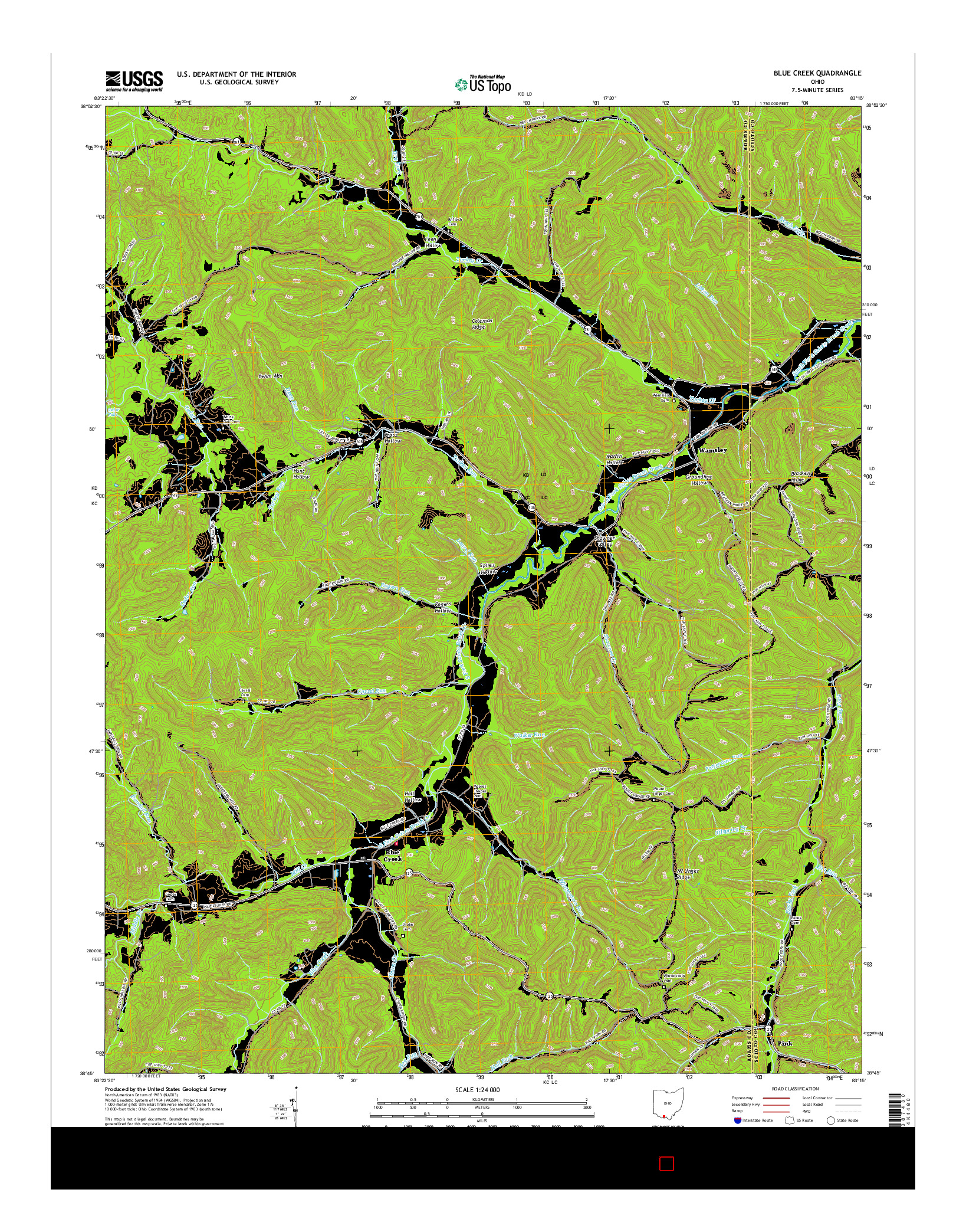 USGS US TOPO 7.5-MINUTE MAP FOR BLUE CREEK, OH 2016