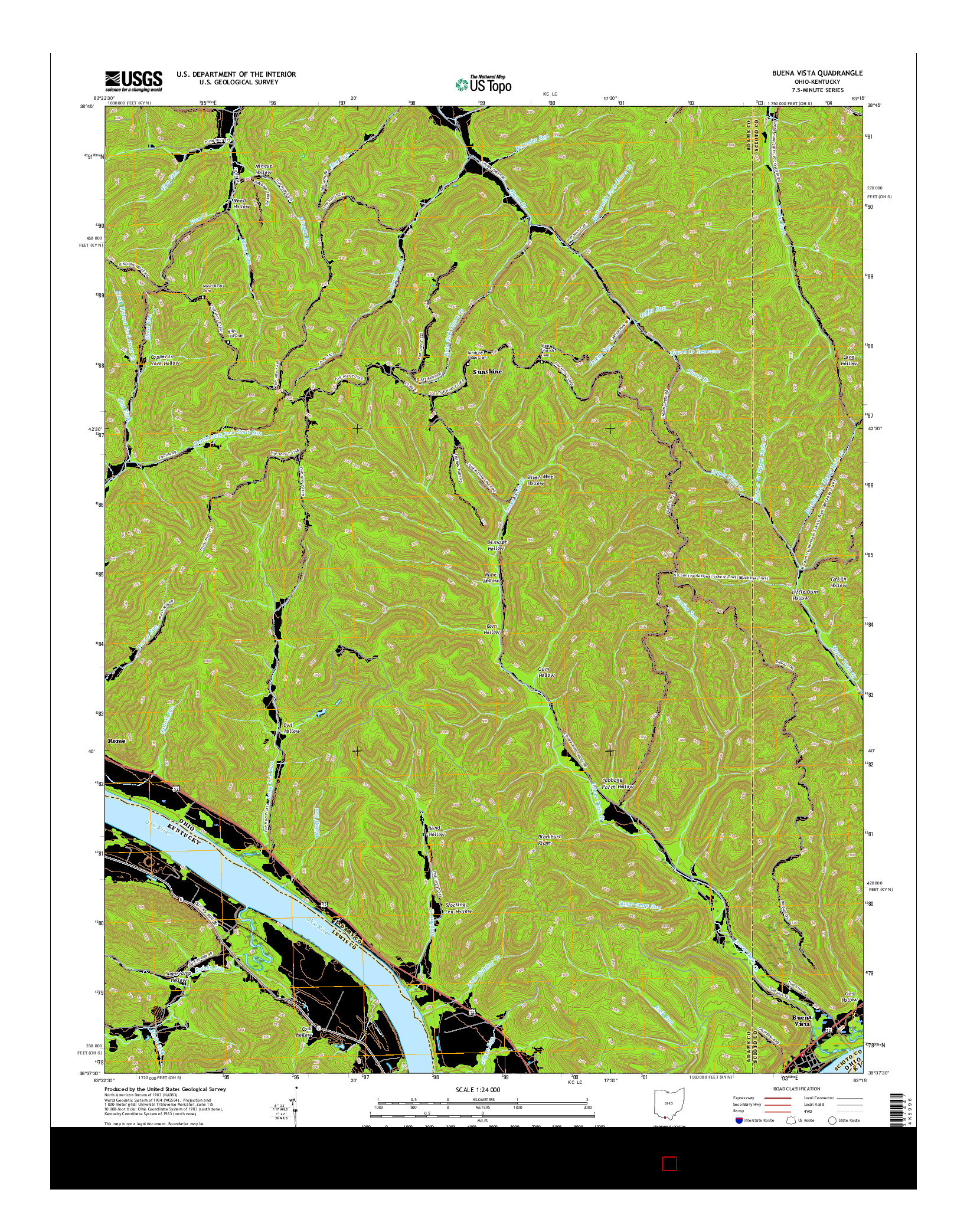 USGS US TOPO 7.5-MINUTE MAP FOR BUENA VISTA, OH-KY 2016