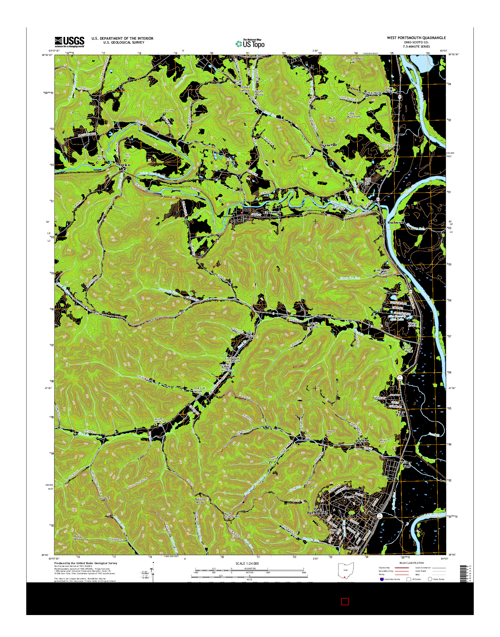 USGS US TOPO 7.5-MINUTE MAP FOR WEST PORTSMOUTH, OH 2016