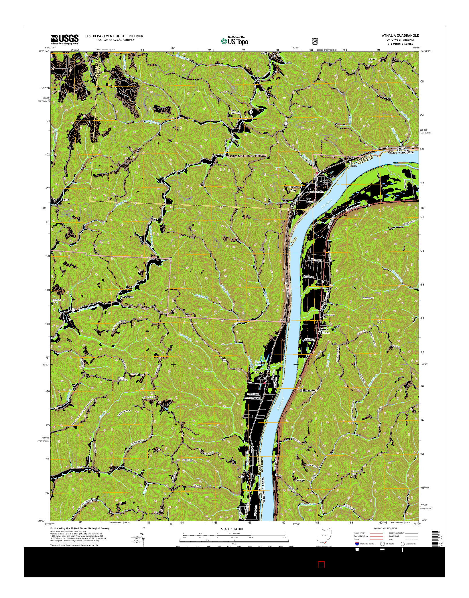 USGS US TOPO 7.5-MINUTE MAP FOR ATHALIA, OH-WV 2016