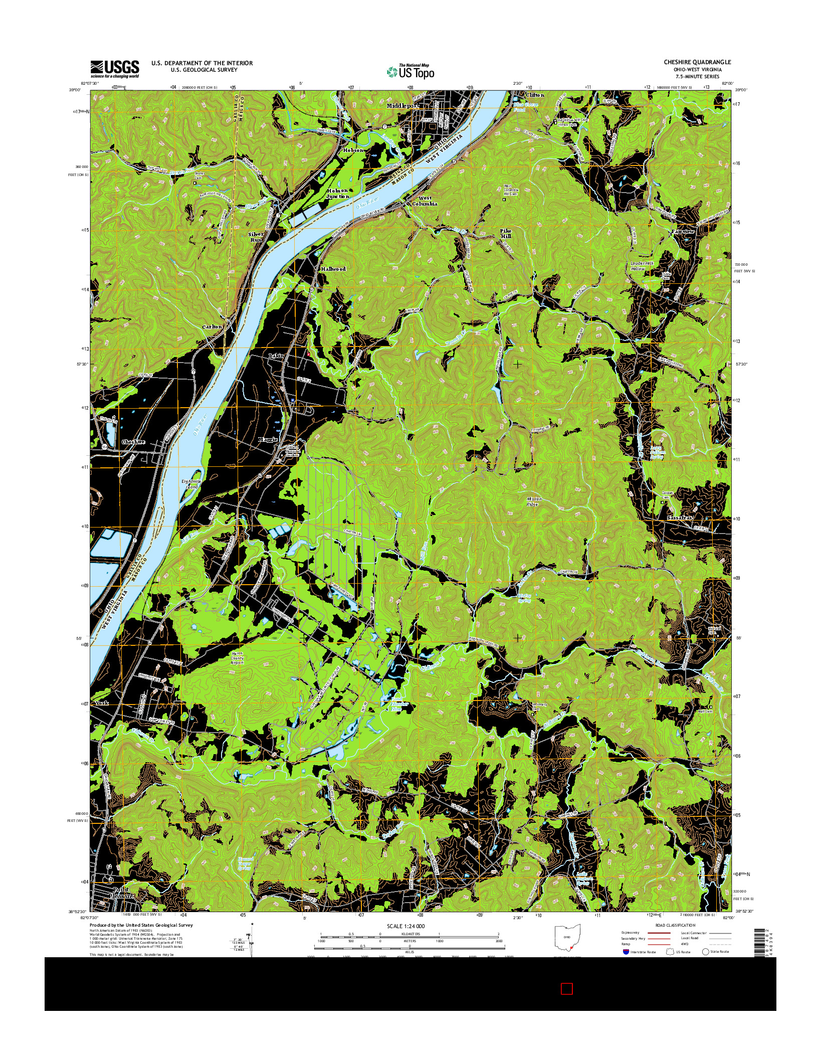 USGS US TOPO 7.5-MINUTE MAP FOR CHESHIRE, OH-WV 2016
