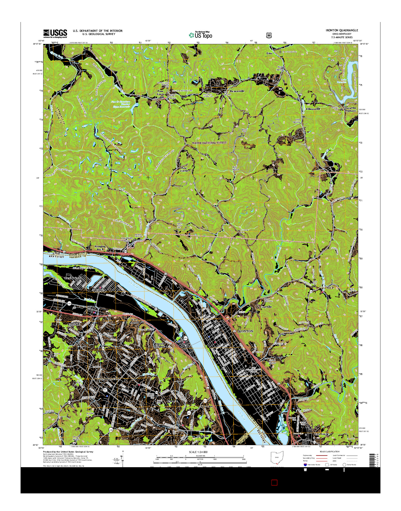 USGS US TOPO 7.5-MINUTE MAP FOR IRONTON, OH-KY 2016