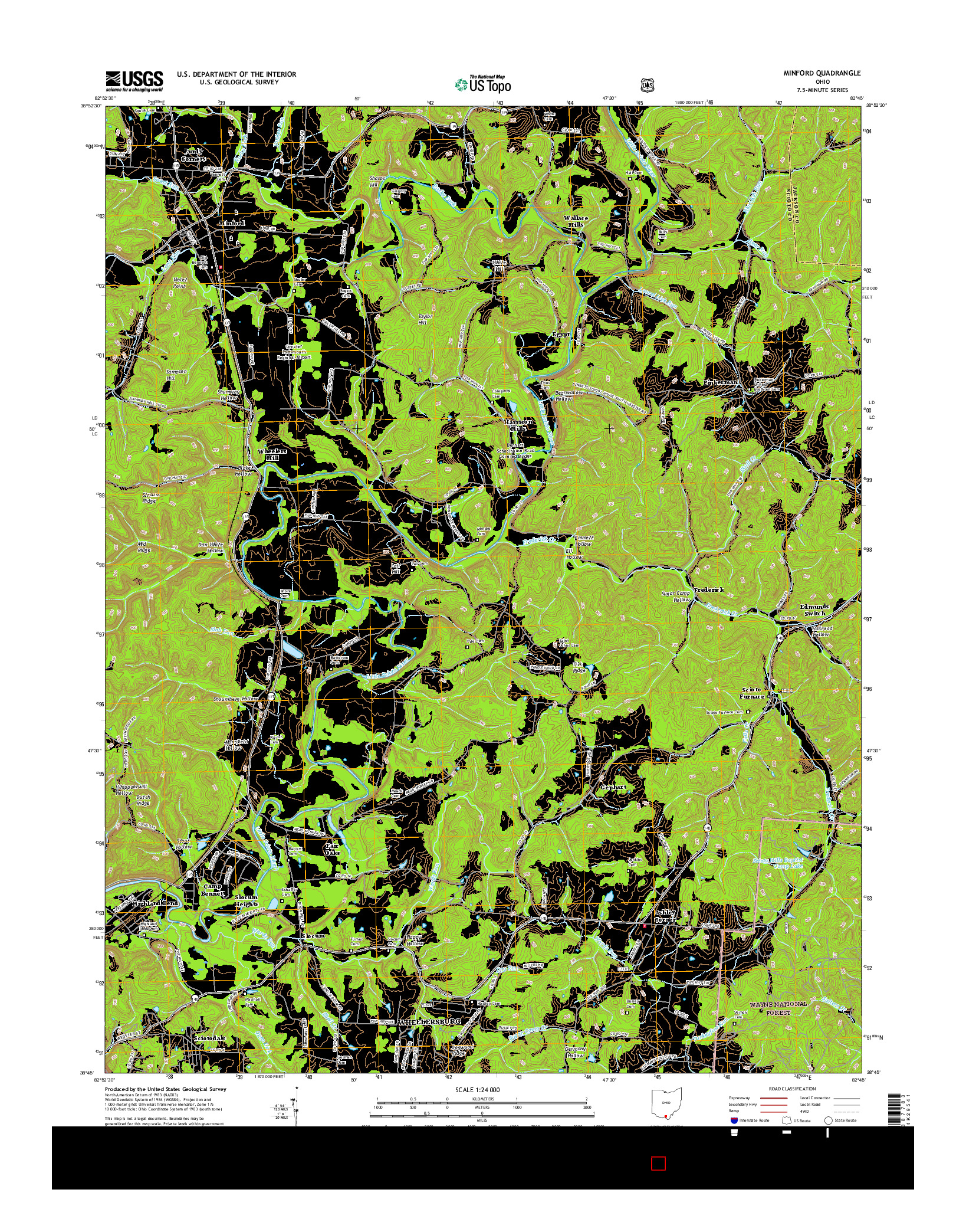 USGS US TOPO 7.5-MINUTE MAP FOR MINFORD, OH 2016