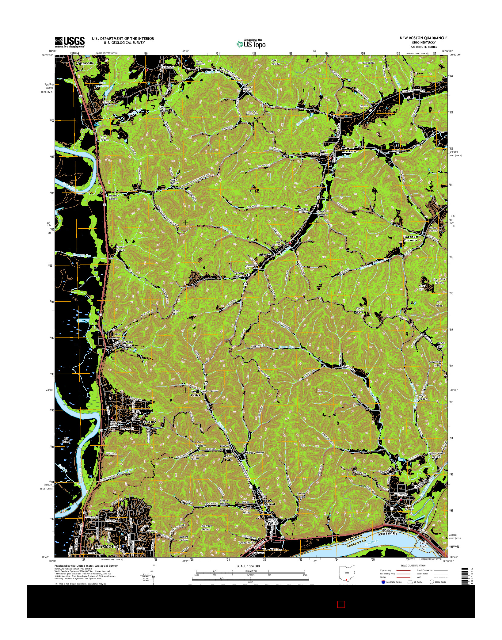 USGS US TOPO 7.5-MINUTE MAP FOR NEW BOSTON, OH-KY 2016