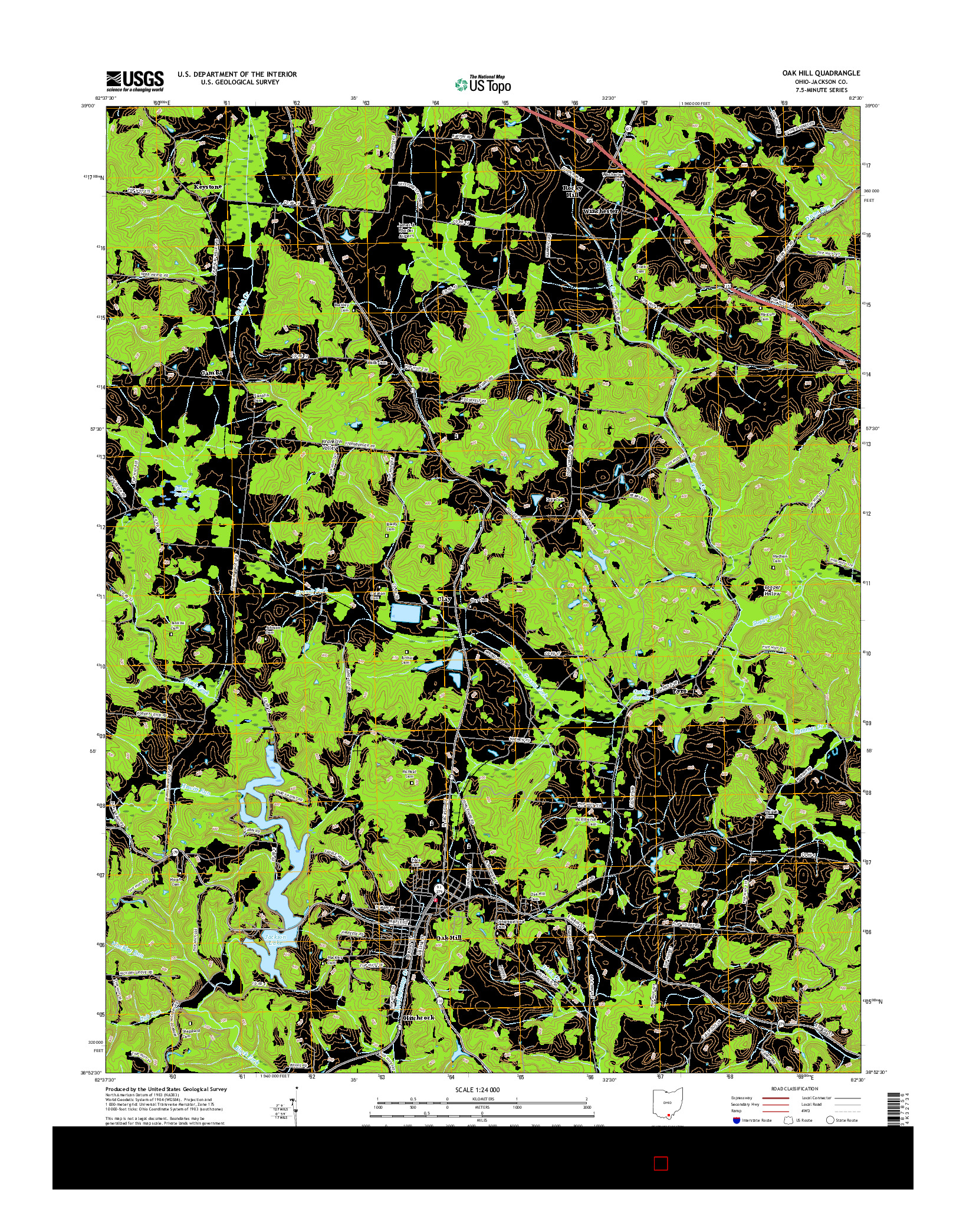 USGS US TOPO 7.5-MINUTE MAP FOR OAK HILL, OH 2016