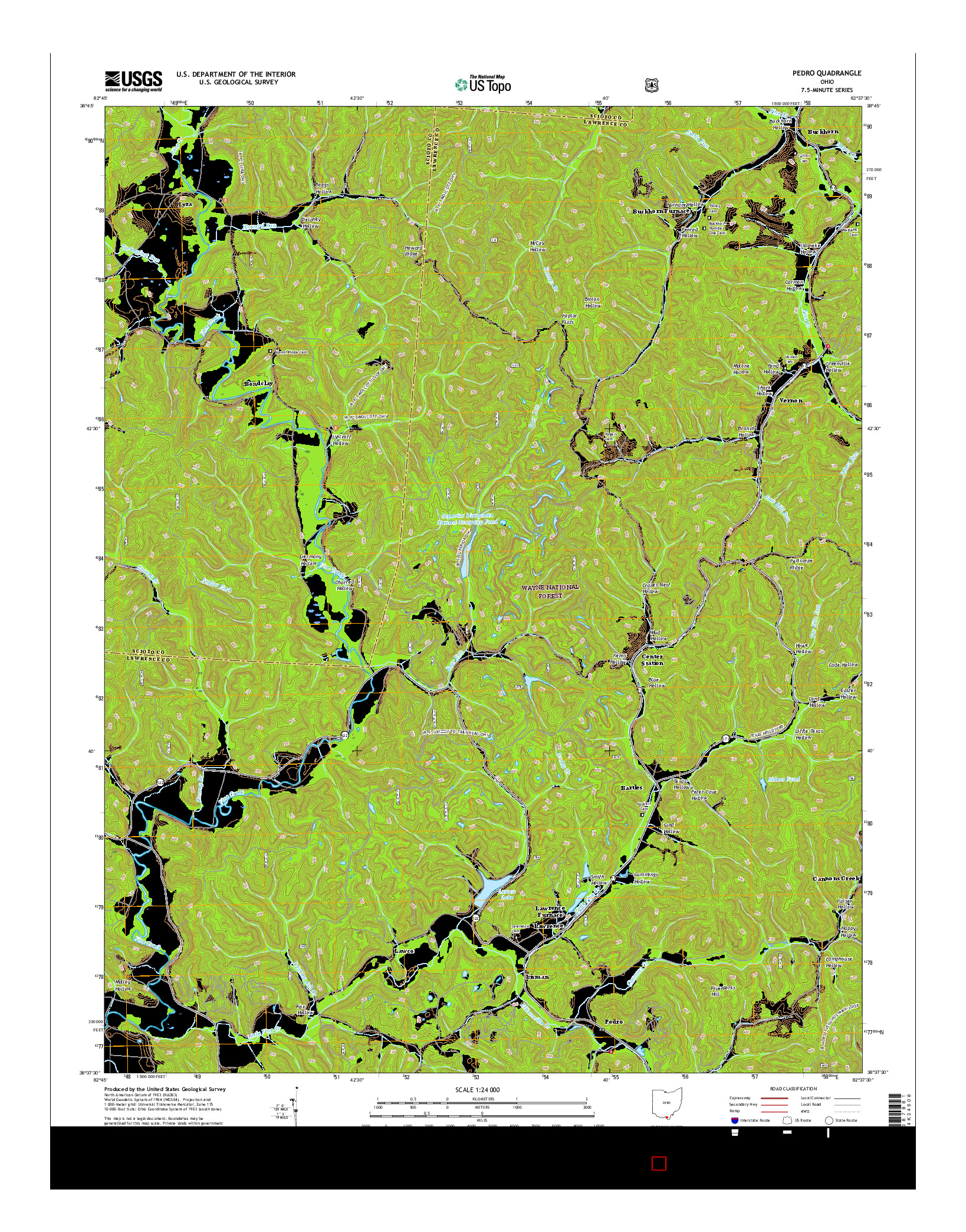 USGS US TOPO 7.5-MINUTE MAP FOR PEDRO, OH 2016