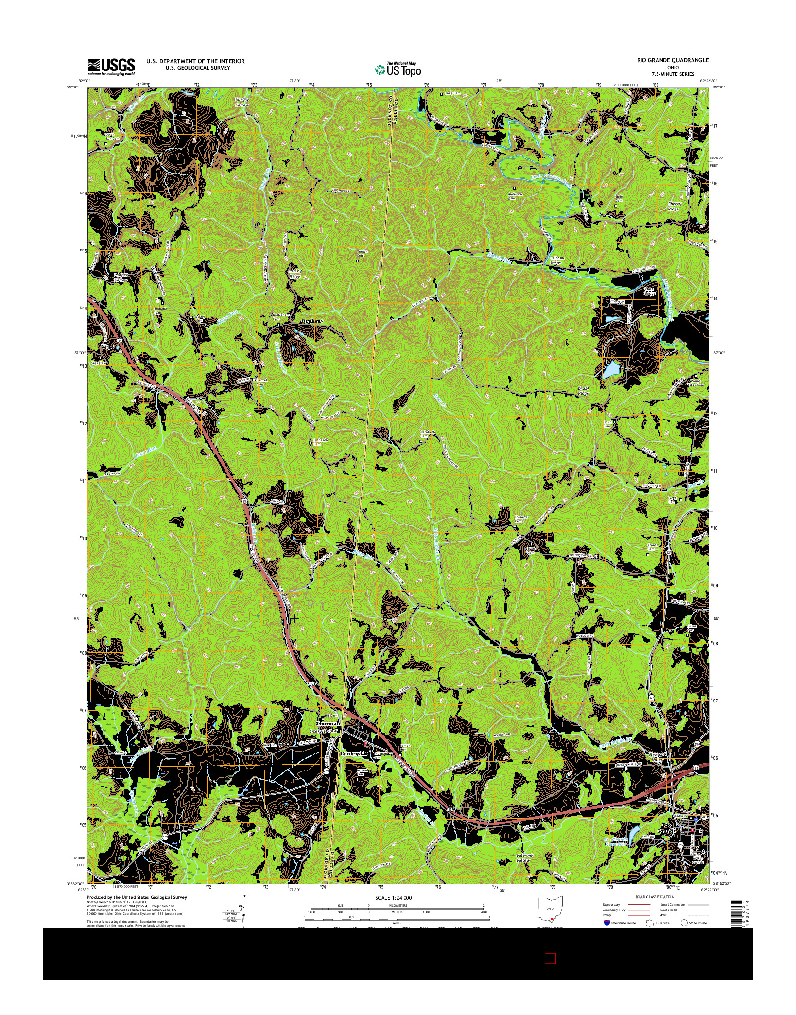 USGS US TOPO 7.5-MINUTE MAP FOR RIO GRANDE, OH 2016