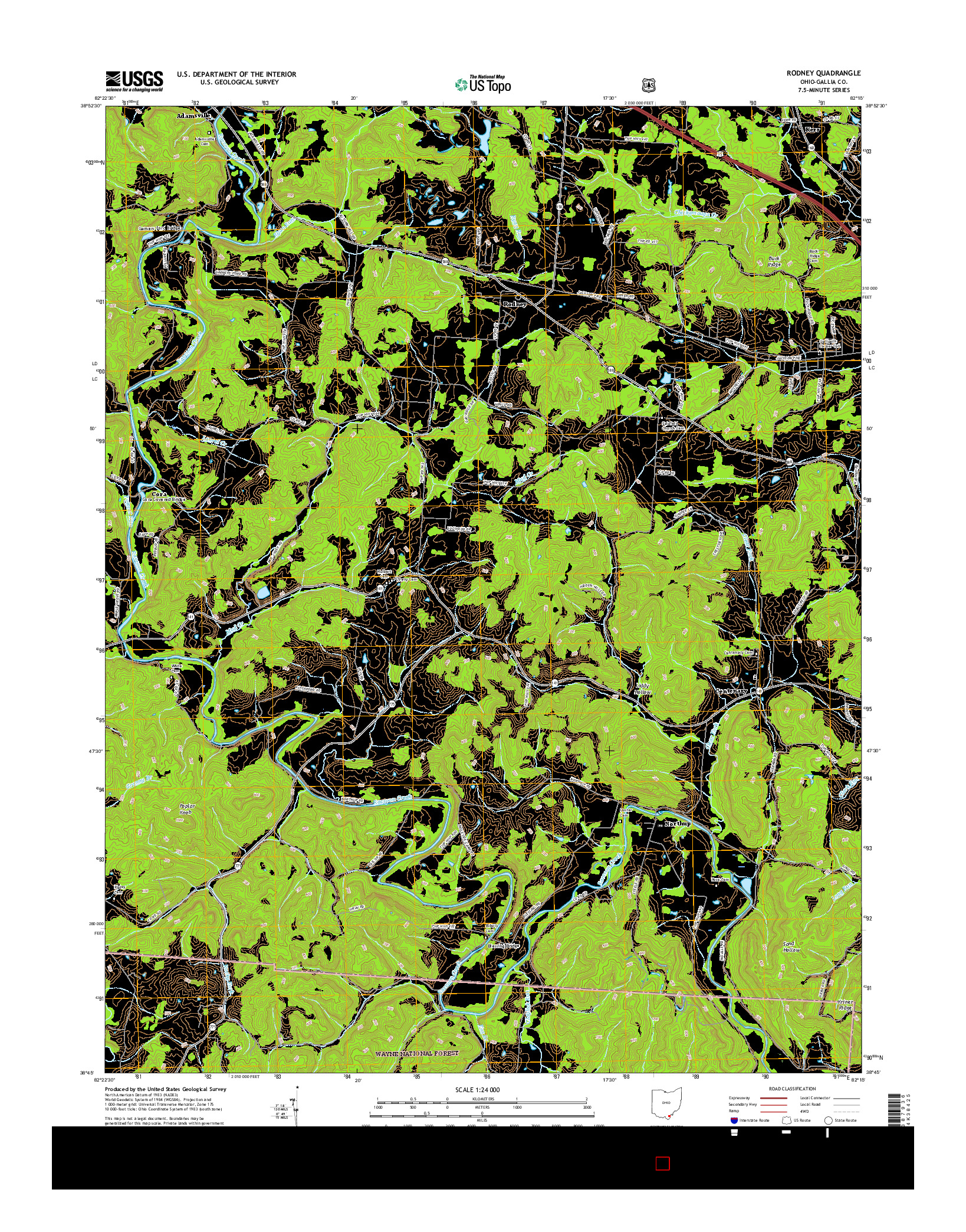 USGS US TOPO 7.5-MINUTE MAP FOR RODNEY, OH 2016