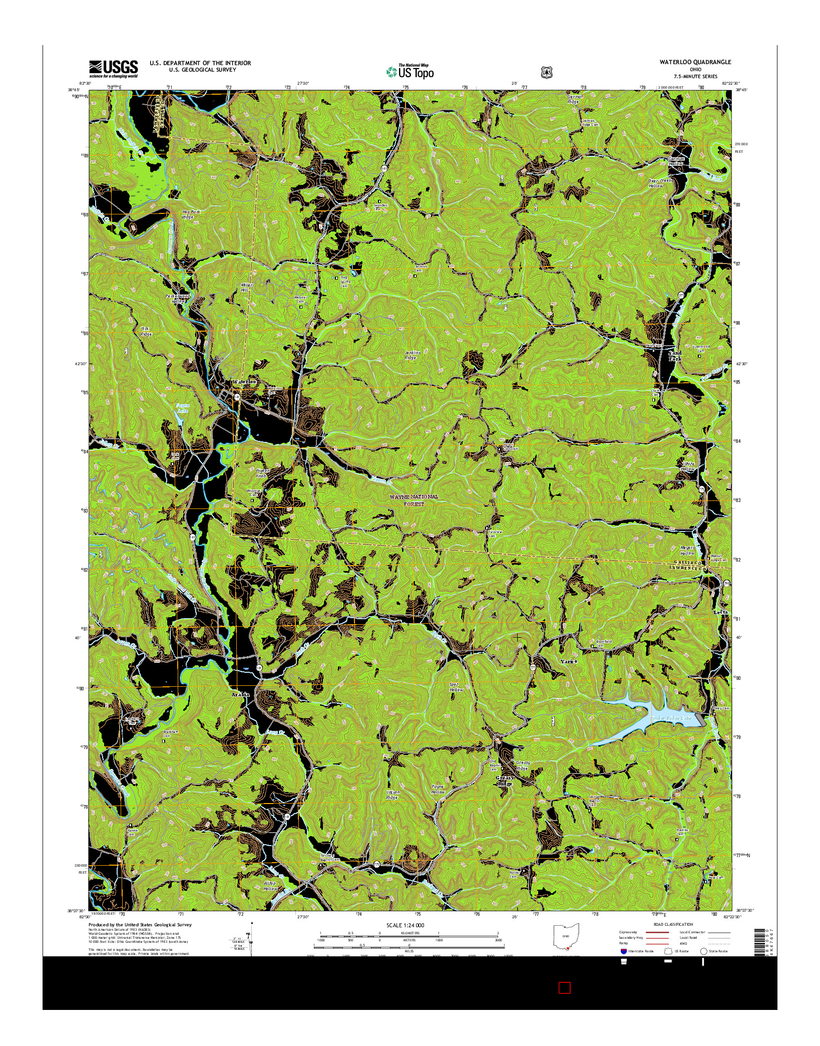 USGS US TOPO 7.5-MINUTE MAP FOR WATERLOO, OH 2016