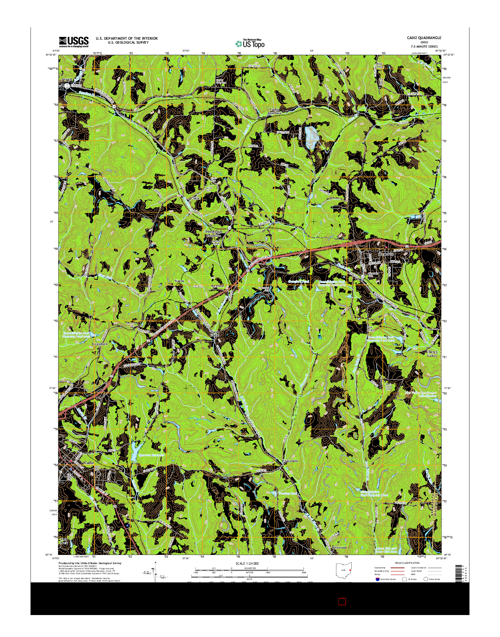 USGS US TOPO 7.5-MINUTE MAP FOR CADIZ, OH 2016