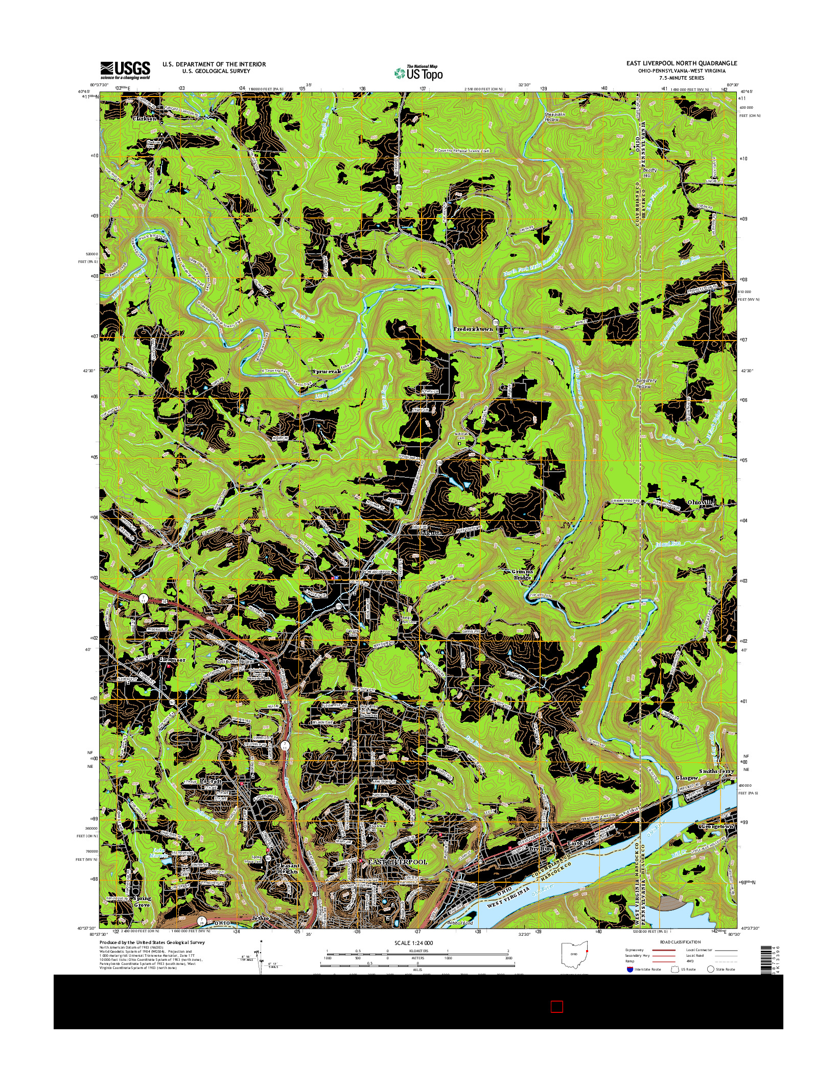 USGS US TOPO 7.5-MINUTE MAP FOR EAST LIVERPOOL NORTH, OH-PA-WV 2016