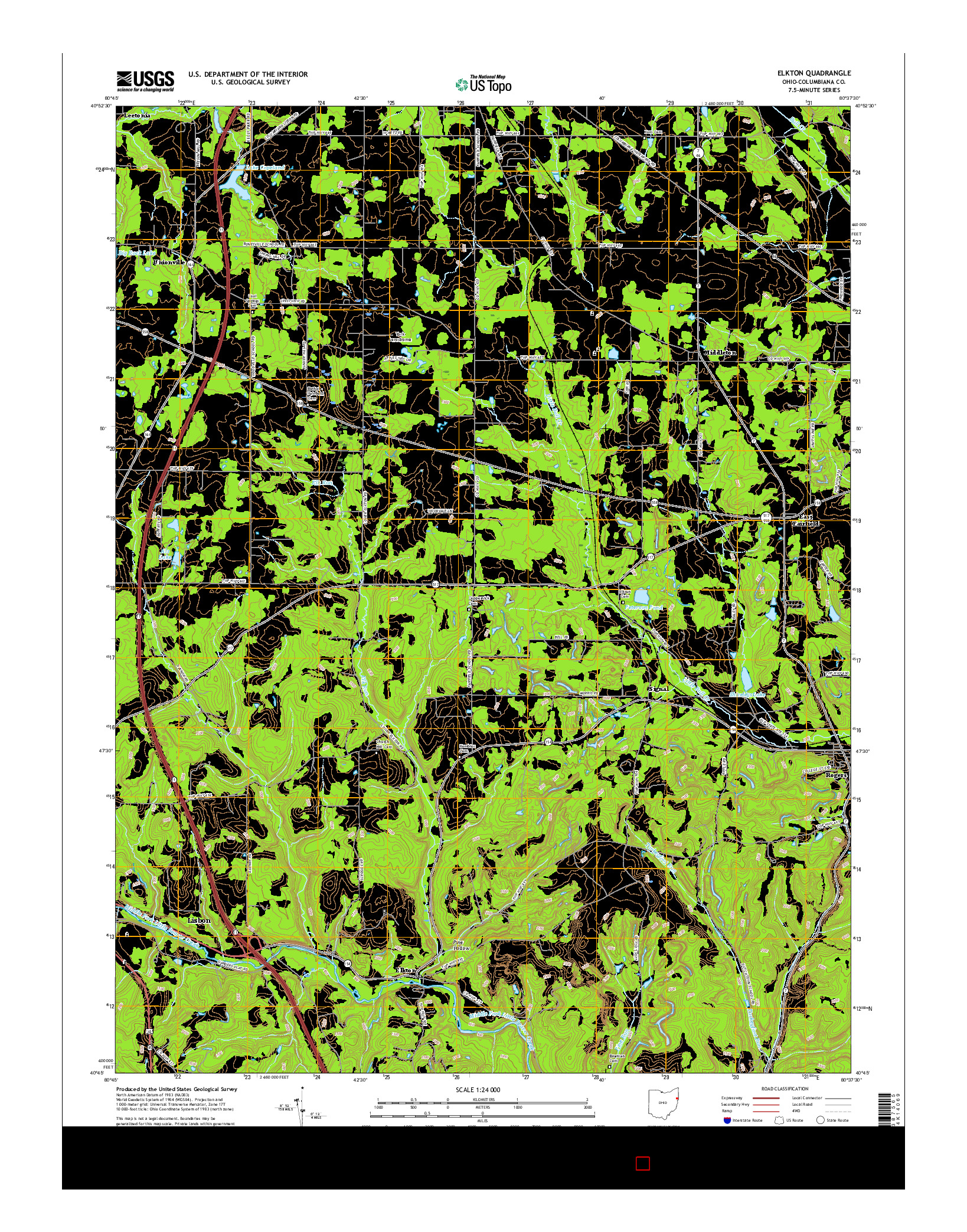 USGS US TOPO 7.5-MINUTE MAP FOR ELKTON, OH 2016