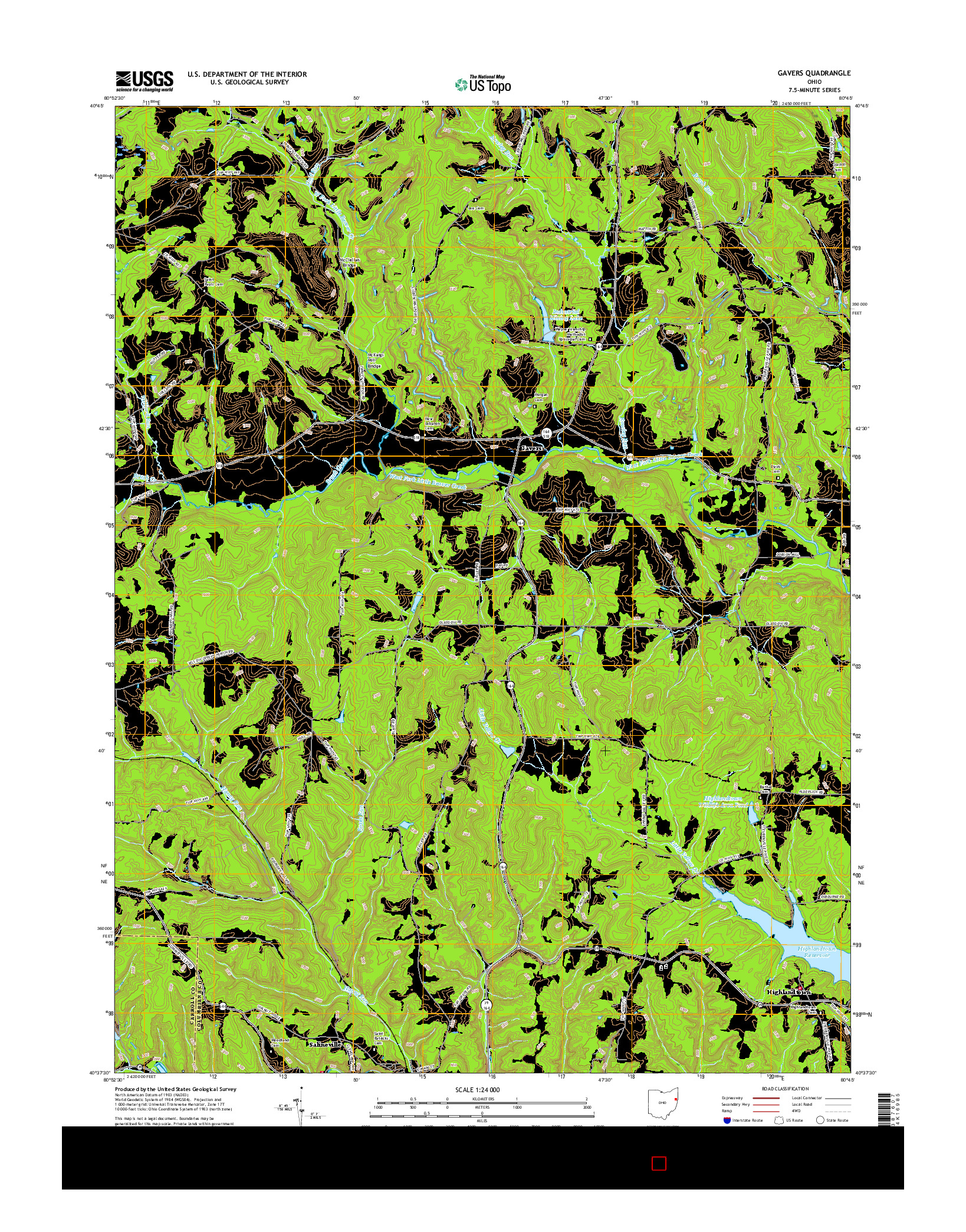 USGS US TOPO 7.5-MINUTE MAP FOR GAVERS, OH 2016