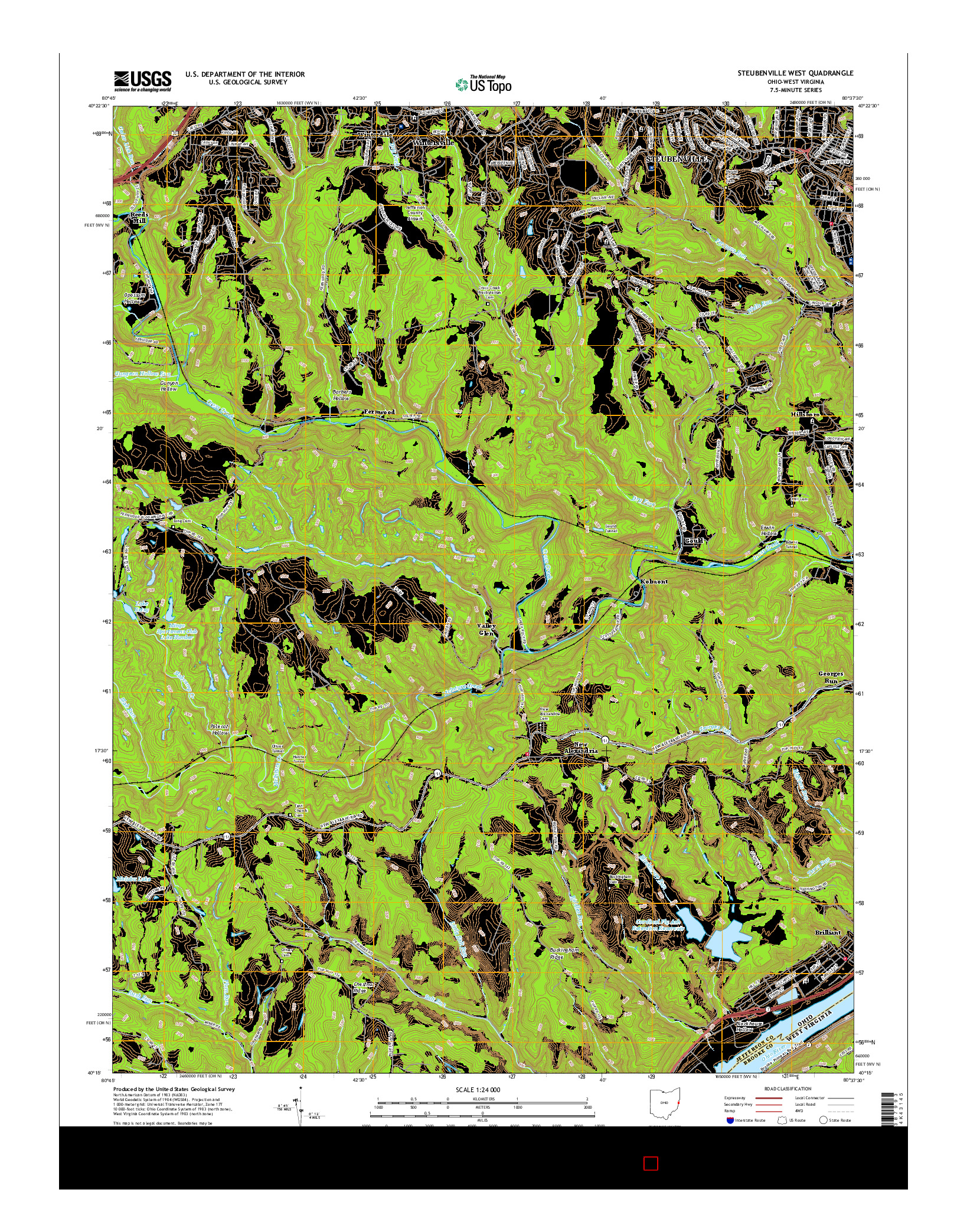 USGS US TOPO 7.5-MINUTE MAP FOR STEUBENVILLE WEST, OH-WV 2016