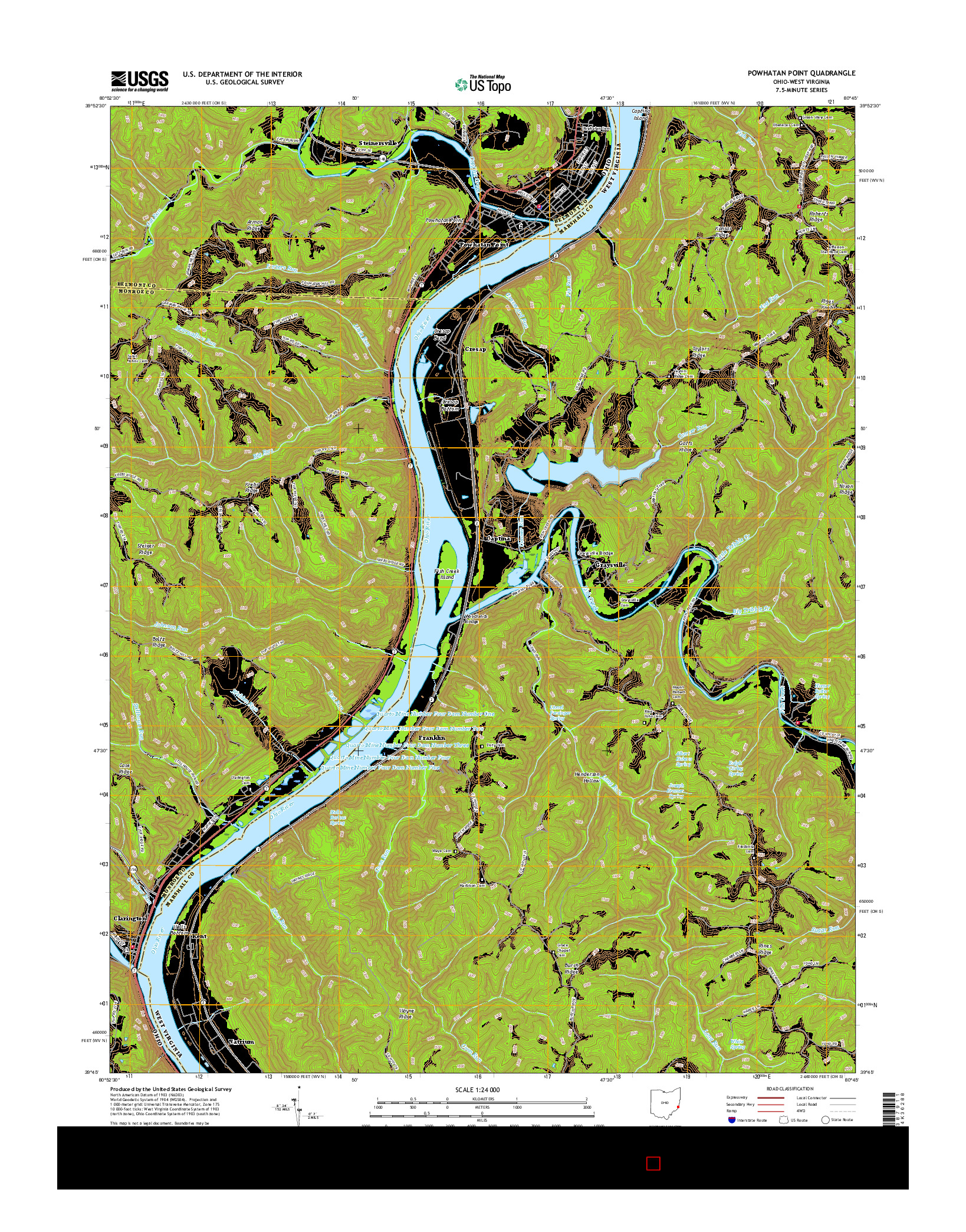 USGS US TOPO 7.5-MINUTE MAP FOR POWHATAN POINT, OH-WV 2016