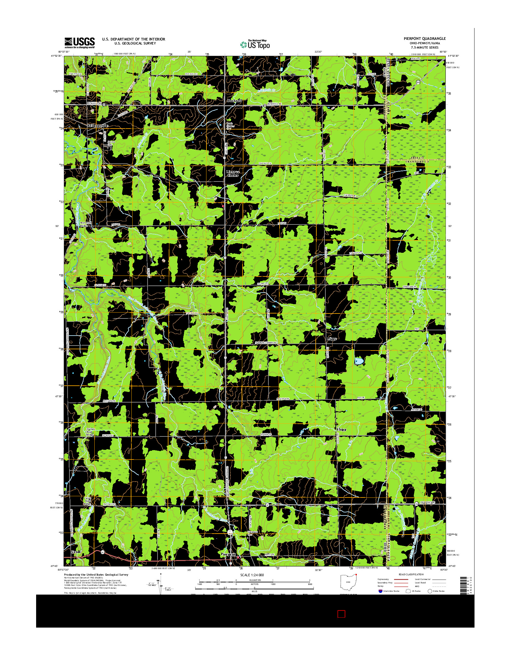 USGS US TOPO 7.5-MINUTE MAP FOR PIERPONT, OH-PA 2016