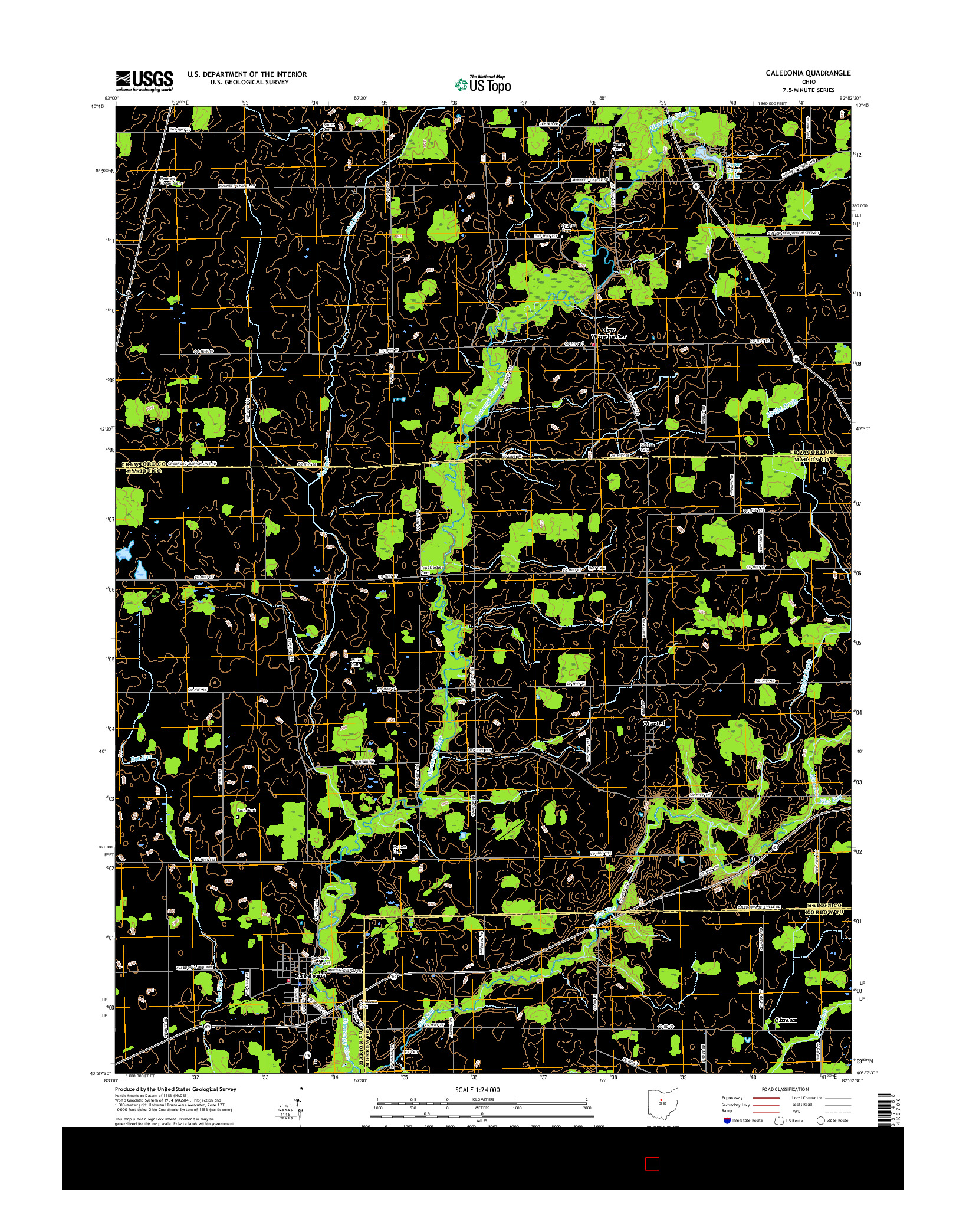 USGS US TOPO 7.5-MINUTE MAP FOR CALEDONIA, OH 2016