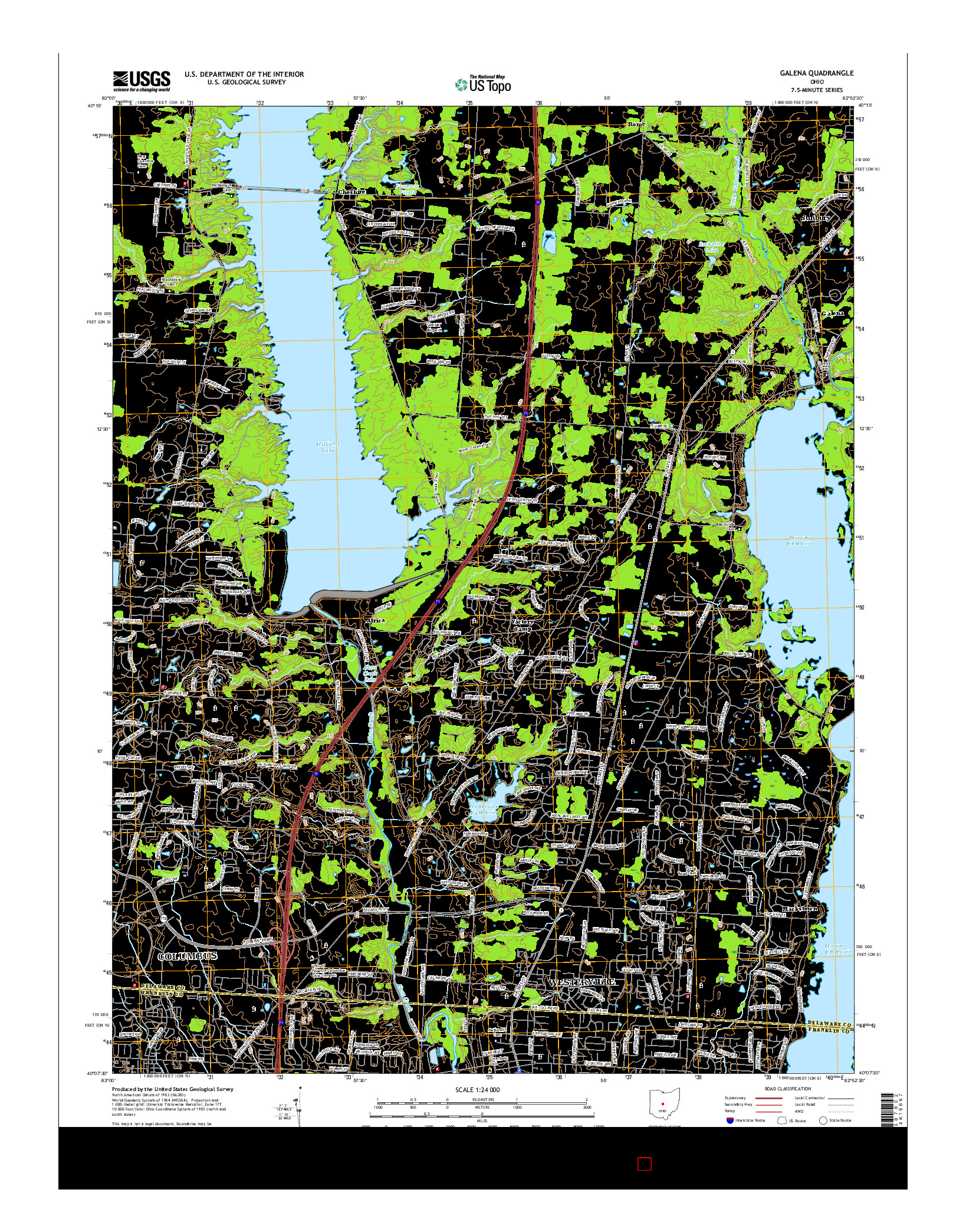 USGS US TOPO 7.5-MINUTE MAP FOR GALENA, OH 2016