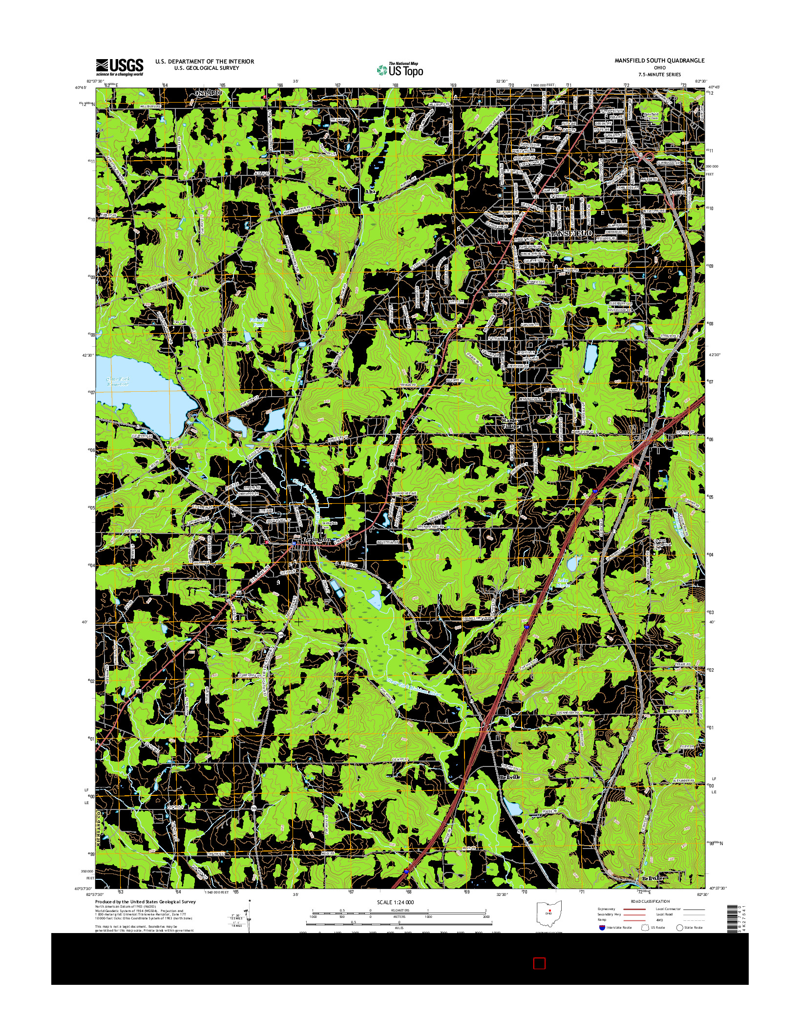 USGS US TOPO 7.5-MINUTE MAP FOR MANSFIELD SOUTH, OH 2016