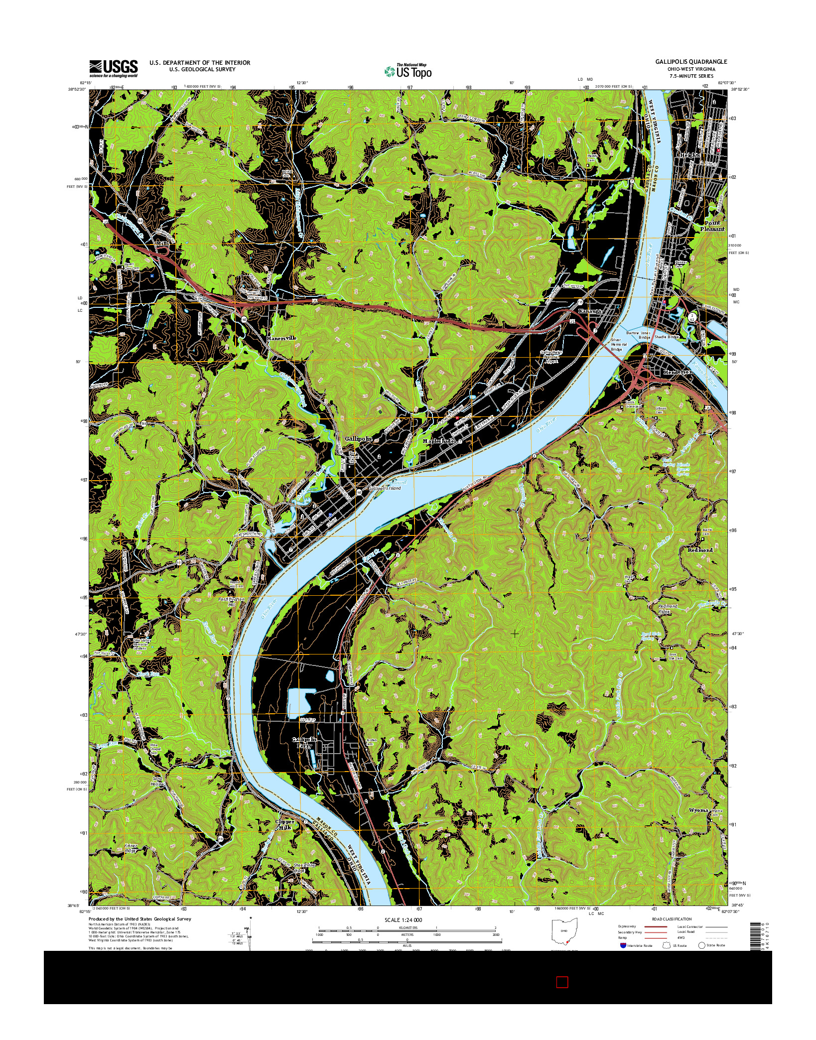 USGS US TOPO 7.5-MINUTE MAP FOR GALLIPOLIS, OH-WV 2016