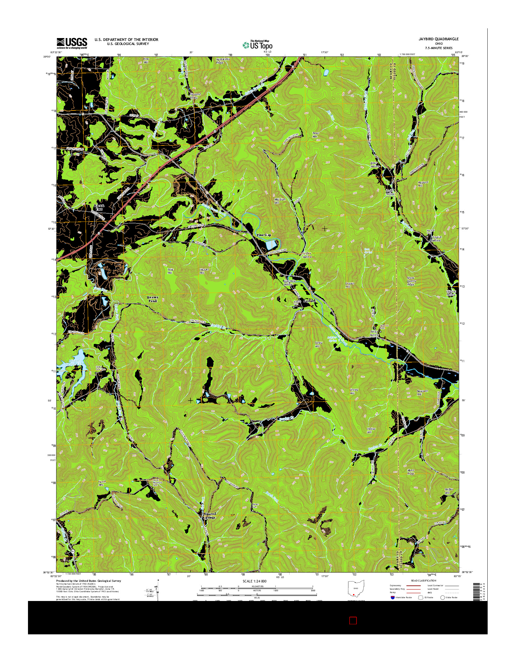 USGS US TOPO 7.5-MINUTE MAP FOR JAYBIRD, OH 2016