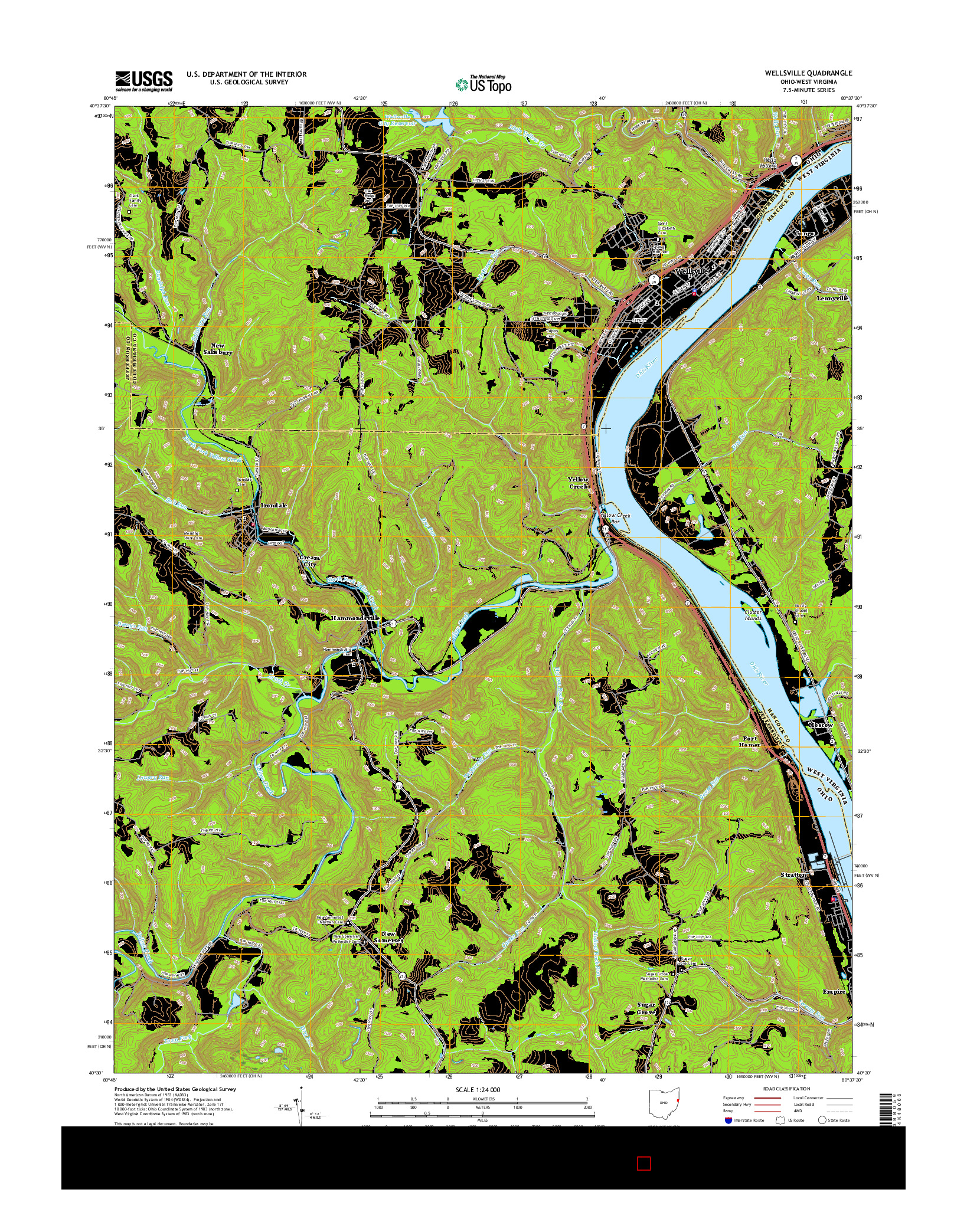 USGS US TOPO 7.5-MINUTE MAP FOR WELLSVILLE, OH-WV 2016