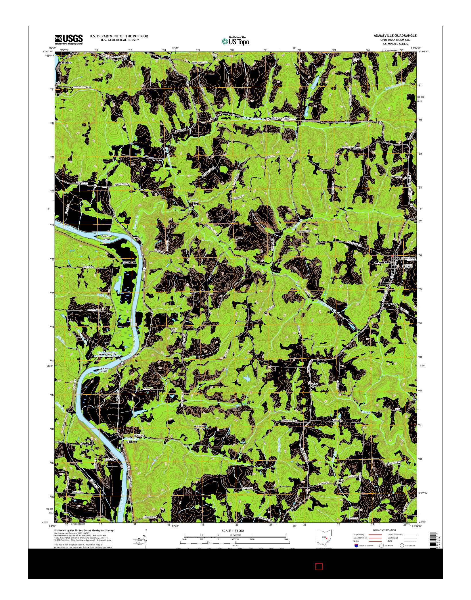 USGS US TOPO 7.5-MINUTE MAP FOR ADAMSVILLE, OH 2016
