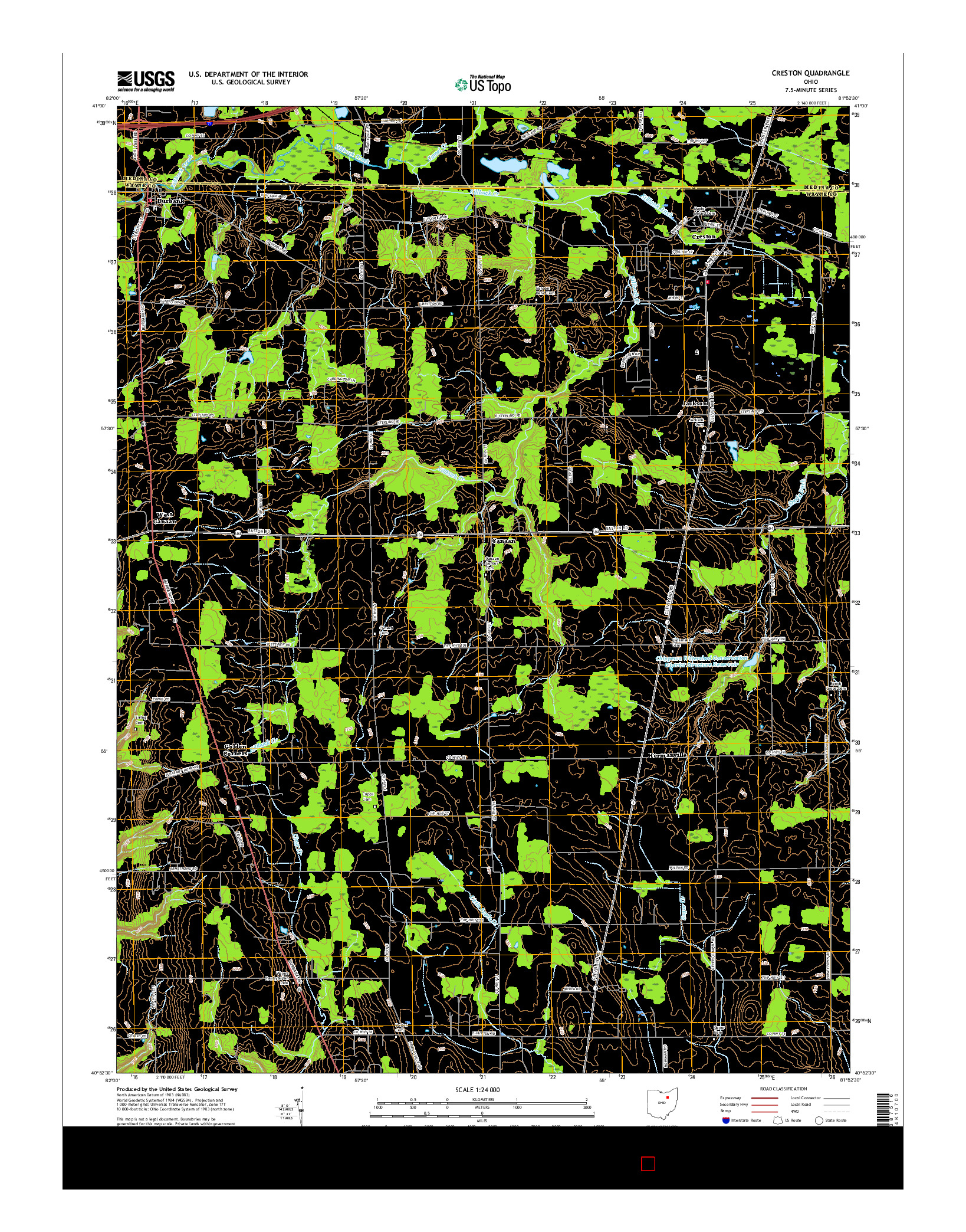 USGS US TOPO 7.5-MINUTE MAP FOR CRESTON, OH 2016