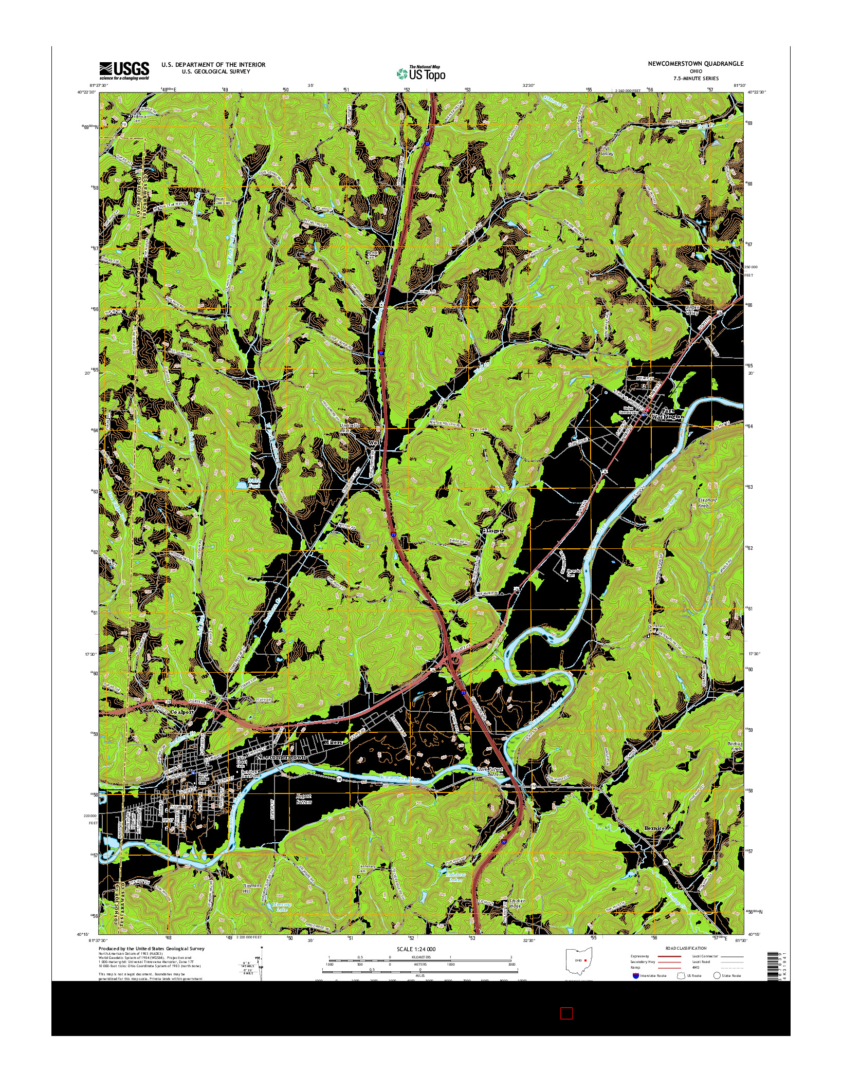 USGS US TOPO 7.5-MINUTE MAP FOR NEWCOMERSTOWN, OH 2016