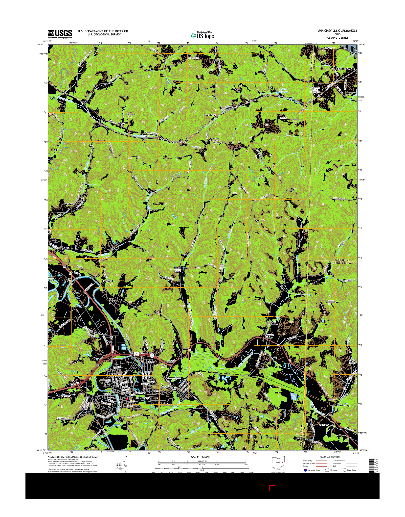 USGS US TOPO 7.5-MINUTE MAP FOR UHRICHSVILLE, OH 2016